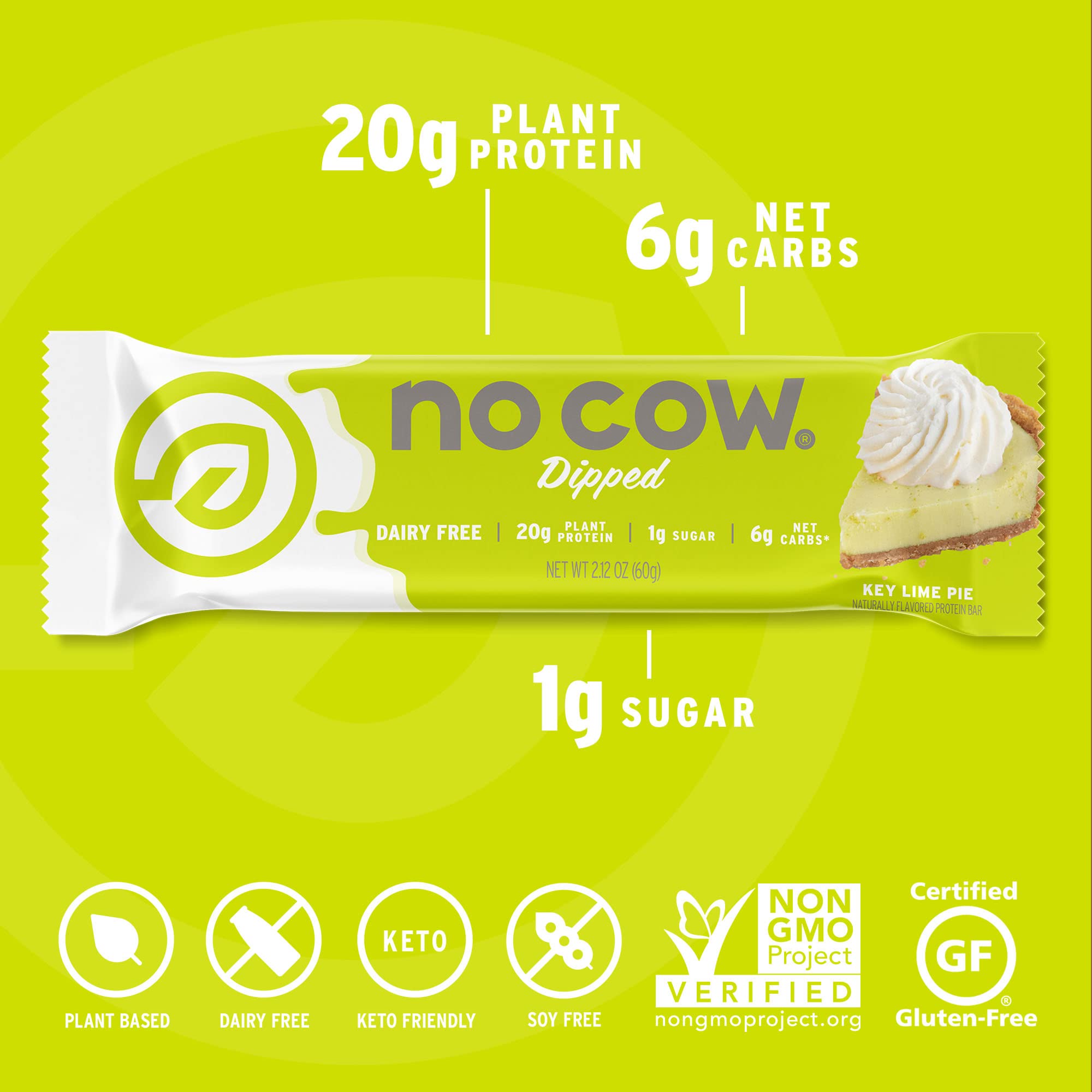 No Cow High Protein Bars, Dipped Variety Pack - 20g Vegan Protein, Low Sugar, Keto Friendly, Dairy & Gluten Free, High Fiber Healthy Snacks (12 Count) - Perfect for Workouts, Hiking & On-the-Go Nutrition