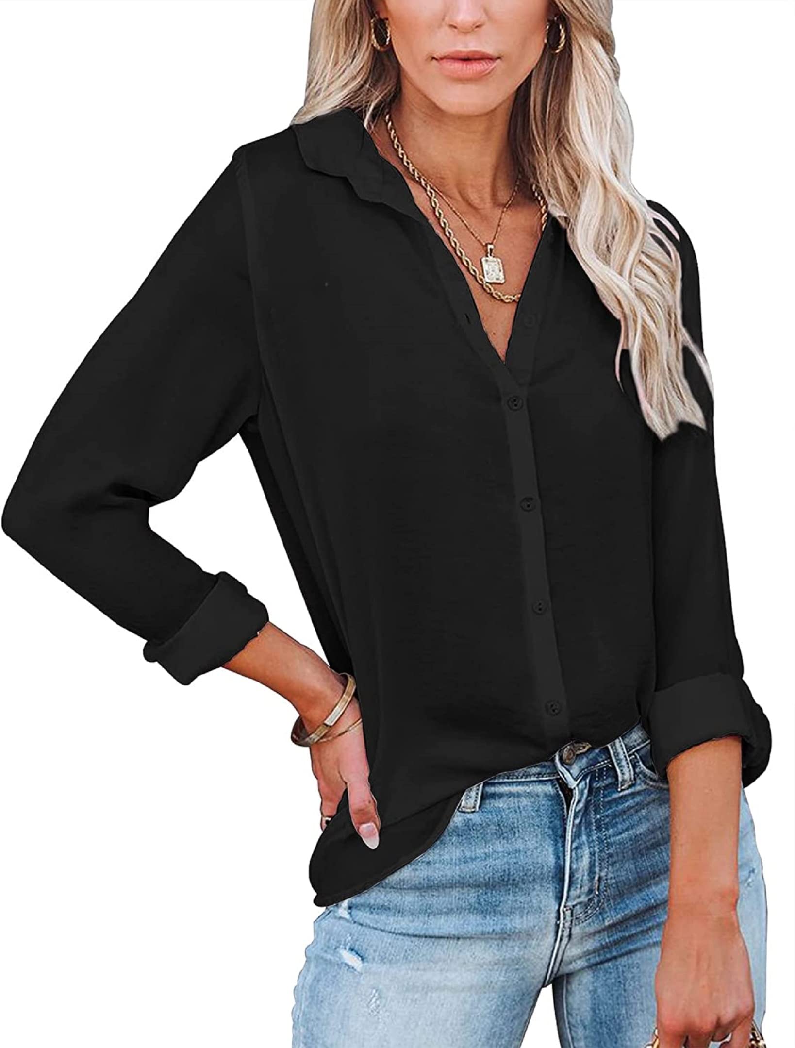 Lesire Women's Fashion Blouses - Casual Long Sleeve Button Down Shirts & Tops | Office Wear, Daily Outfits, Spring & Fall Layering | Clearance Sale