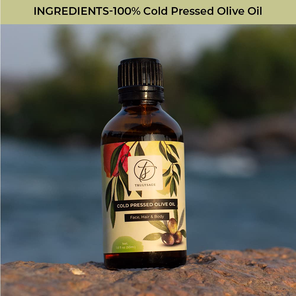 Organic Cold Pressed Olive Oil for Hair Growth & Skin Care - 100% Pure Extra Virgin, Paraben-Free, Fragrance-Free, 50ml - Promotes Hair Strength, Moisturizes Skin, Reduces Wrinkles & Fine Lines - Perfect for Massage, Aromatherapy & DIY Beauty Treatments