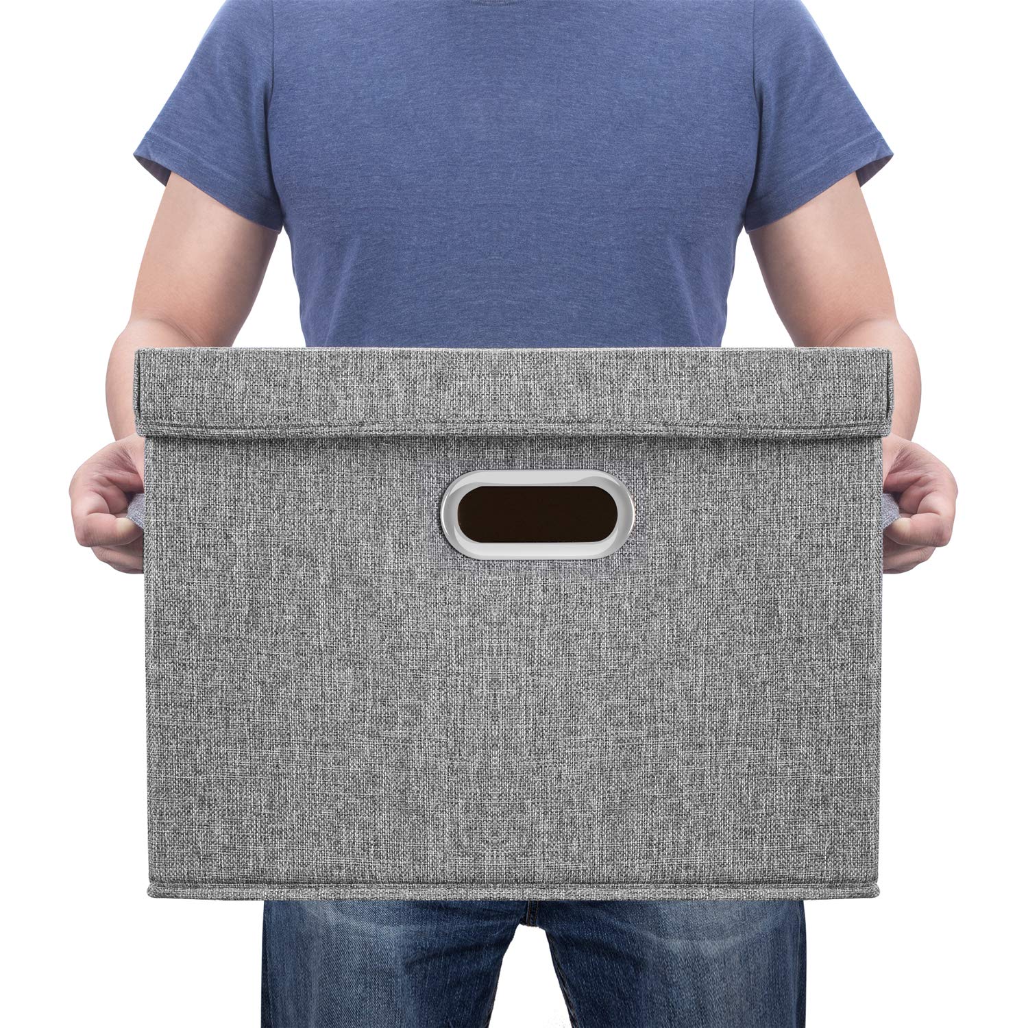 TYEERS Large Collapsible Storage Bins with Lids - 2 Pack Gray Foldable Organizer Boxes for Closet, Clothes, Home & Office Organization - Perfect for Bedroom, Garage, and Kids' Toy Storage