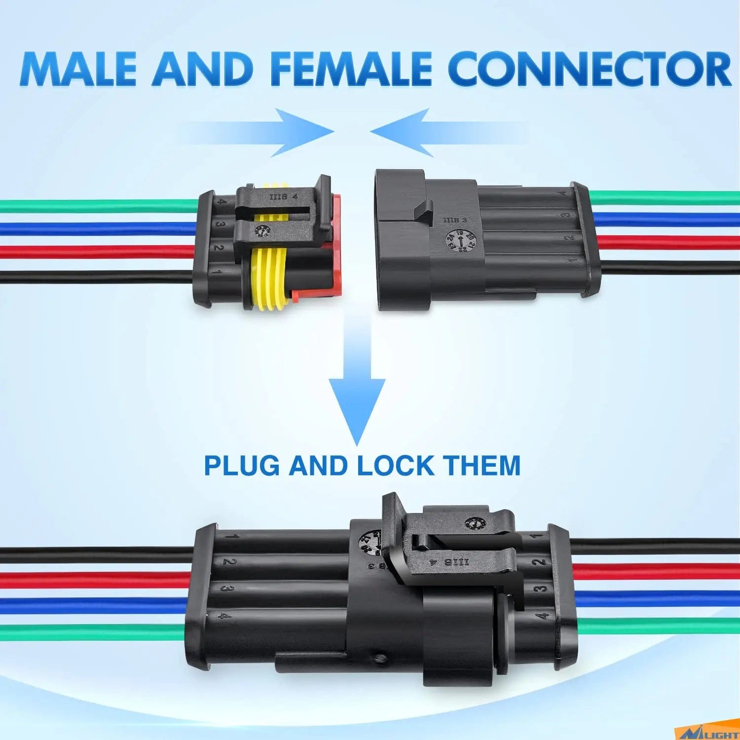 10 Pack 4 Pin Way Electrical Wire Connector - 16AWG Male Female Plug Kit for Automotive, Marine & DIY Electrical Projects
