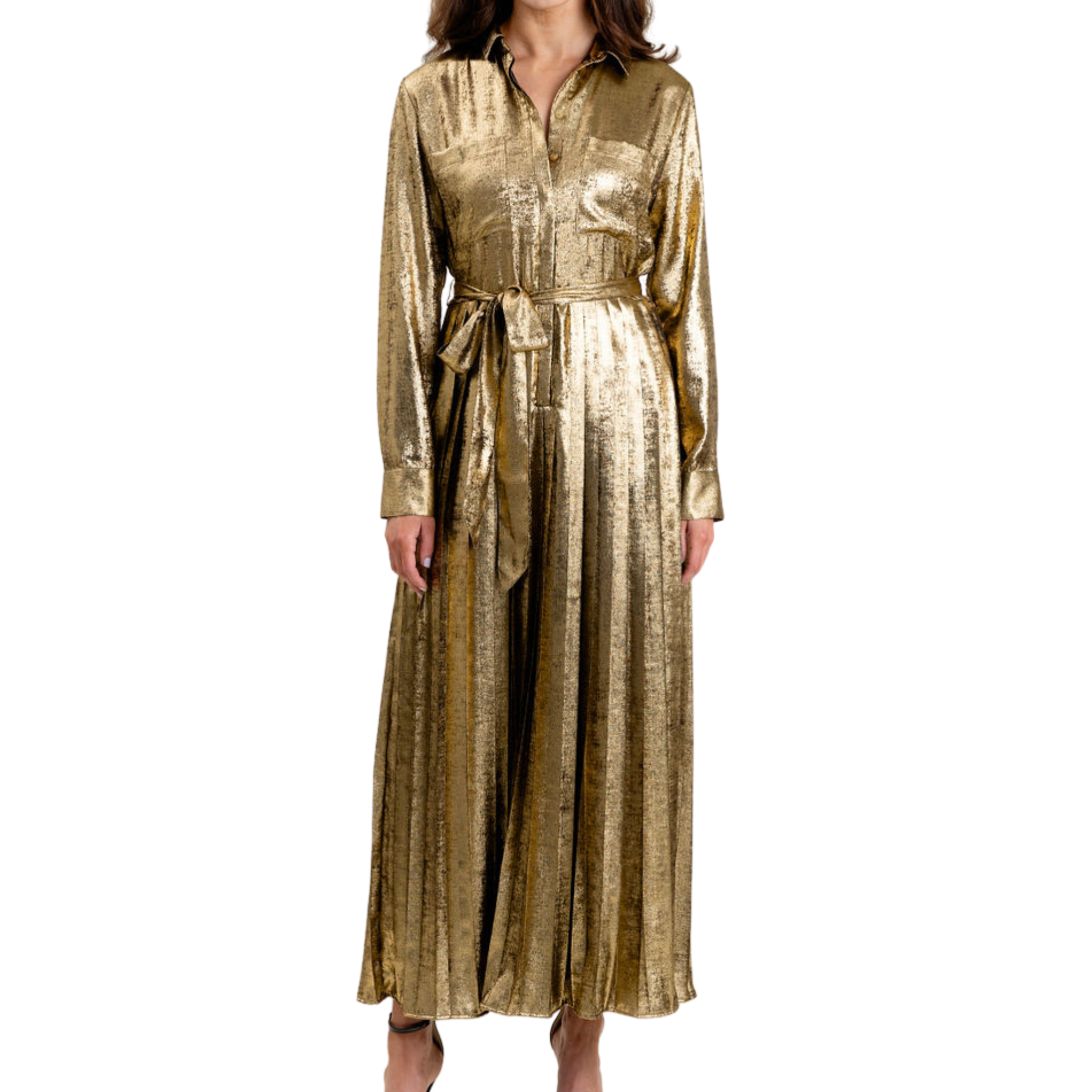 Adair Women's Metallic Pleated Party Dress - Elegant & Shiny for Evening Events, Prom, Cocktail Parties & Special Occasions