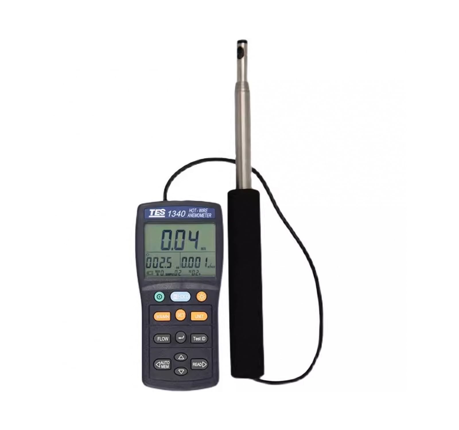 TES-1340 Digital Hot-Wire Anemometer - Accurate Air Flow Velocity Tester & Wind Speed Meter for HVAC, Duct Testing, Industrial Applications - Perfect for Home, Office, and Laboratory Use
