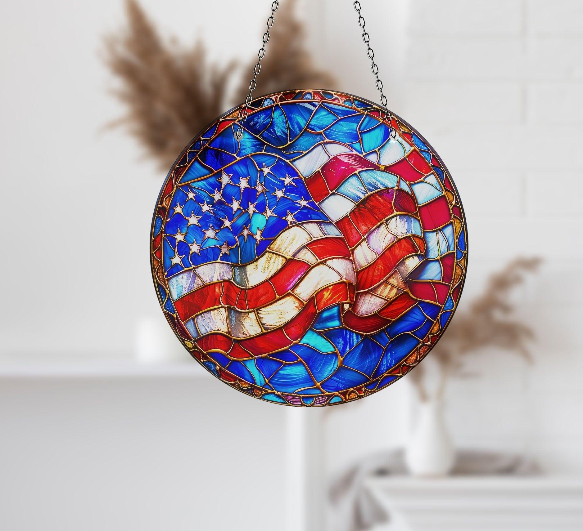 American Flag Suncatcher - Patriotic Window Decoration for Home & Office - Perfect for Independence Day, Memorial Day & Veterans Day Decor