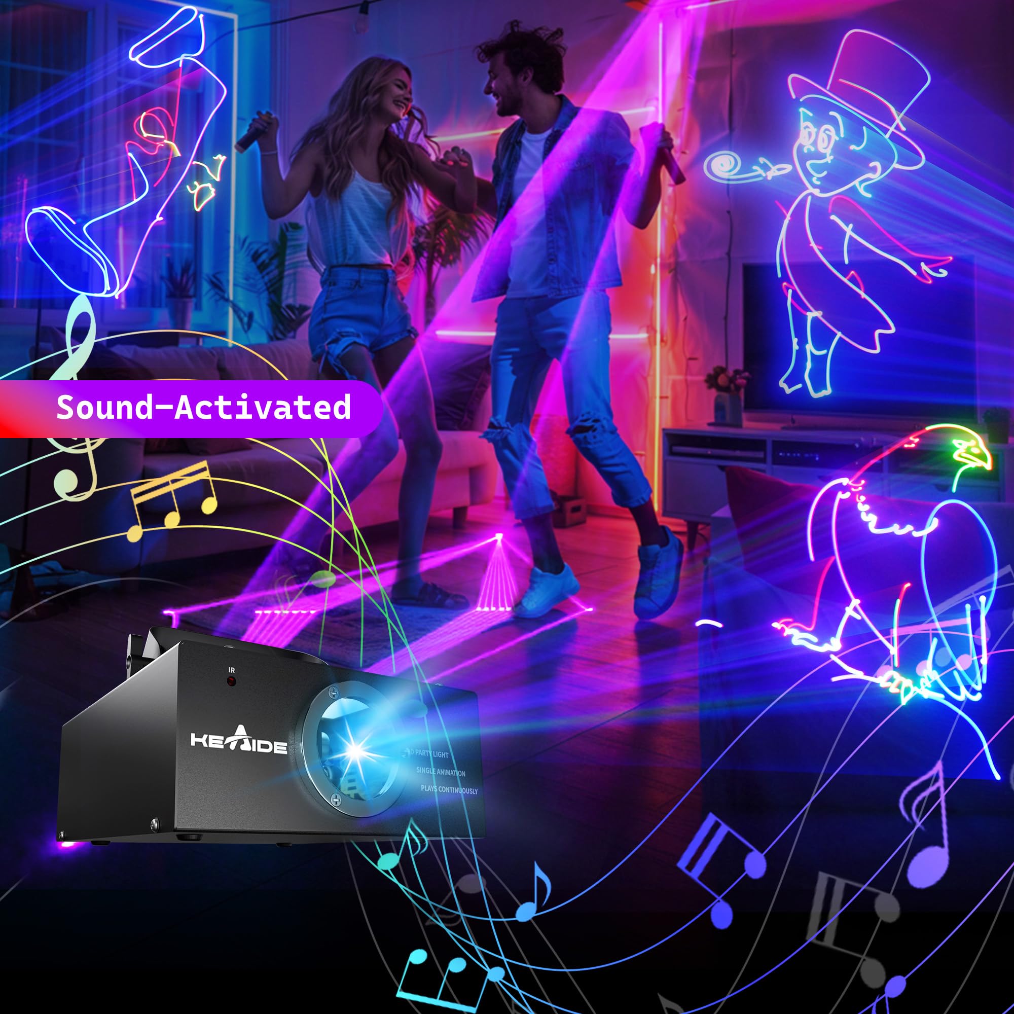 Professional 3D Animation Laser Light Show with Sound Activation & DMX512 - RGB Beam Effect DJ Party Lights for Indoor Events (Bars, Nightclubs, Weddings, Halloween & Christmas Celebrations)