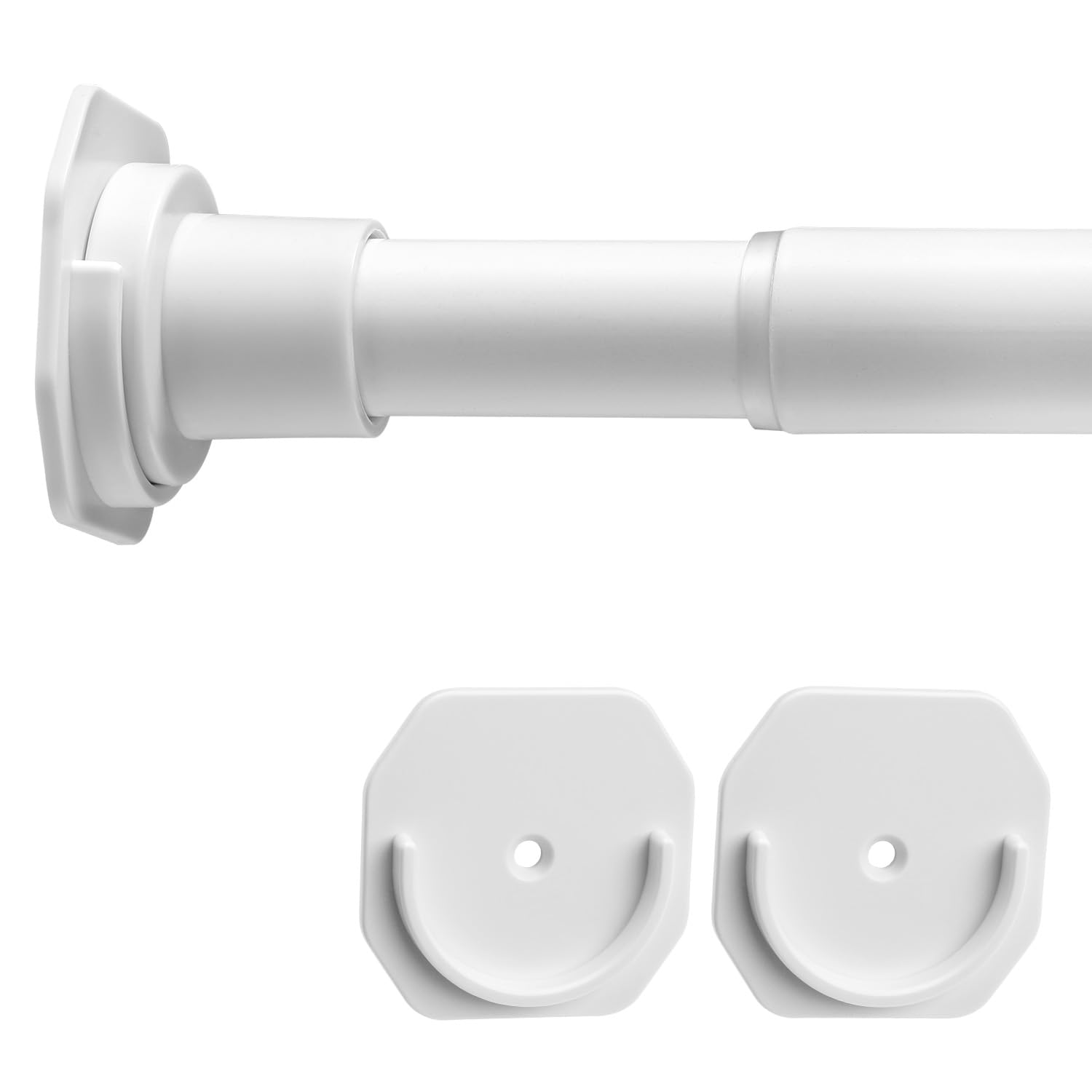 **Luvenia No-Drill Adjustable Closet Rod (30-52 Inch) – Heavy Duty Metal Clothes Hanging Pole for Wardrobes & Closets – White with Holder – Perfect for Small Spaces, Rentals & DIY Storage Solutions**