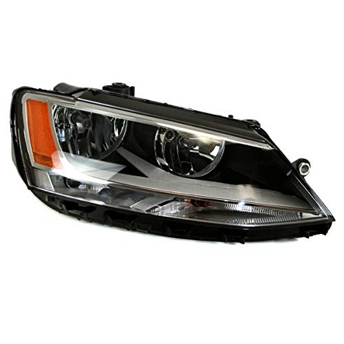Right Passenger Side Halogen Headlight for 2011-2016 VW Jetta - Complete Assembly with Bulb - Perfect for Night Driving & Replacement Parts