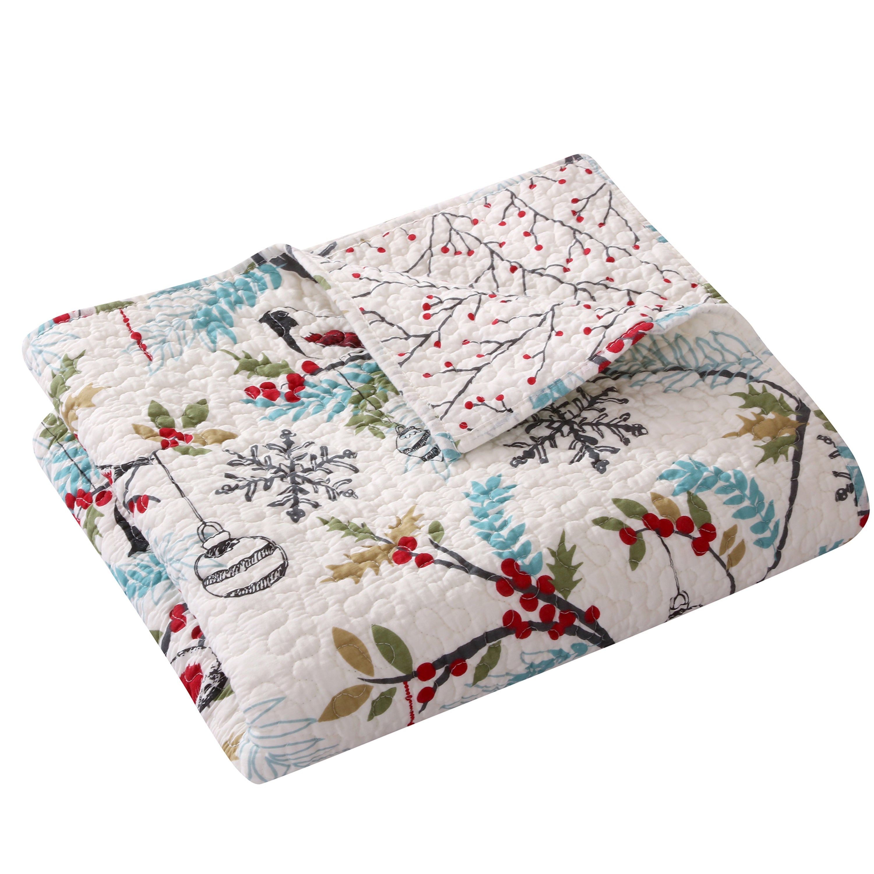 Holly Quilted Throw Blanket - Soft Cozy Lightweight Bedspread for Couch, Sofa & Bed - Perfect for Winter Nights, Movie Time & Home Decor