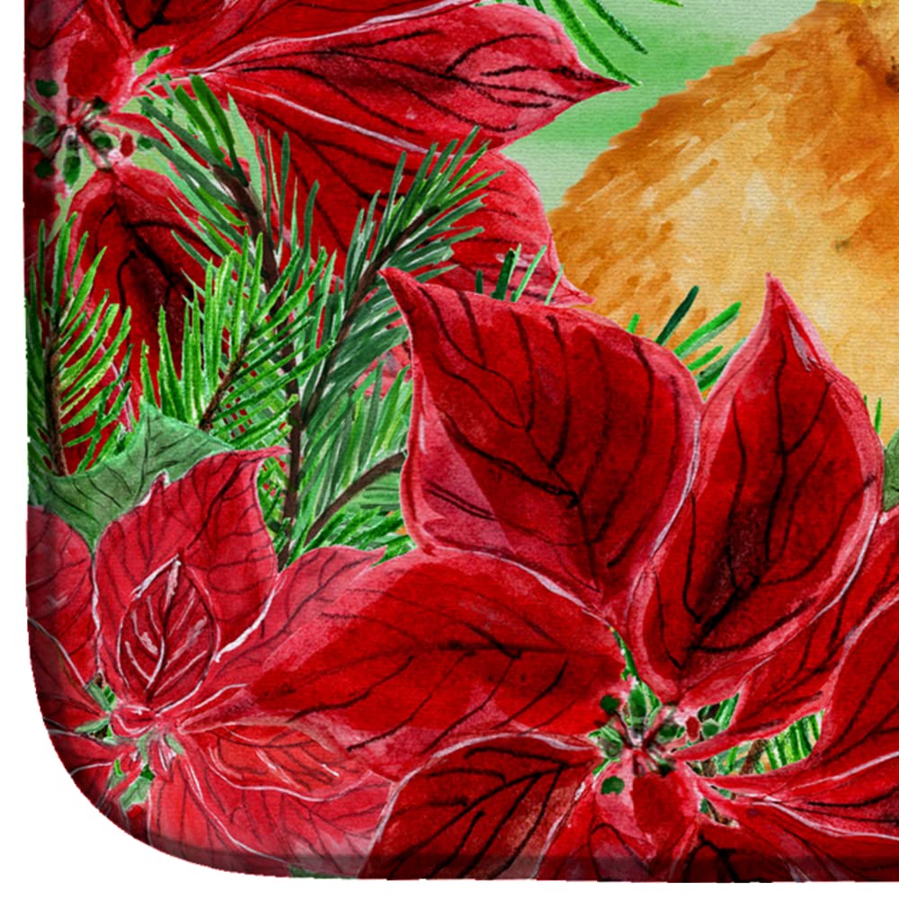 Brabant Griffon Poinsettas Dish Drying Mat - Absorbent Kitchen Counter Mat (14x21