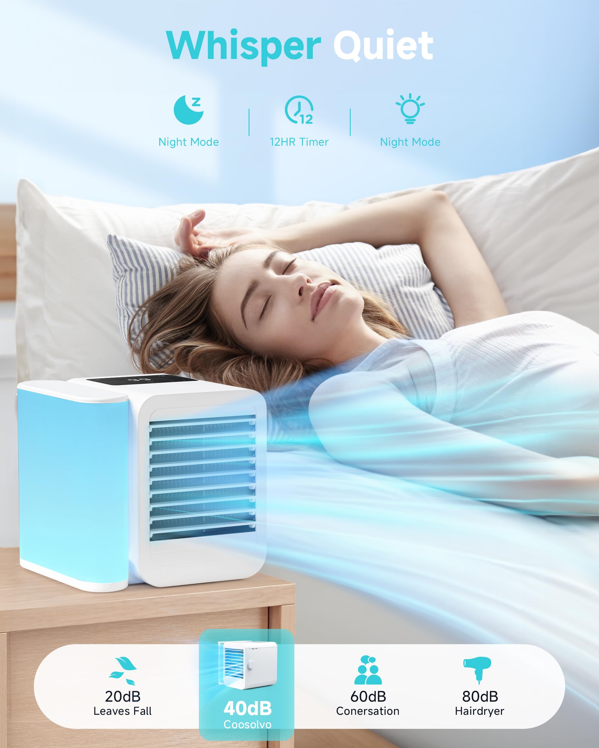Portable Air Conditioner & Cooling Fan - Mini Evaporative Air Cooler with 3 Speeds, USB Personal Desktop AC Unit for Room, Office, Home | Quiet Operation, Energy Efficient | Perfect for Bedrooms, Workspaces & Small Areas