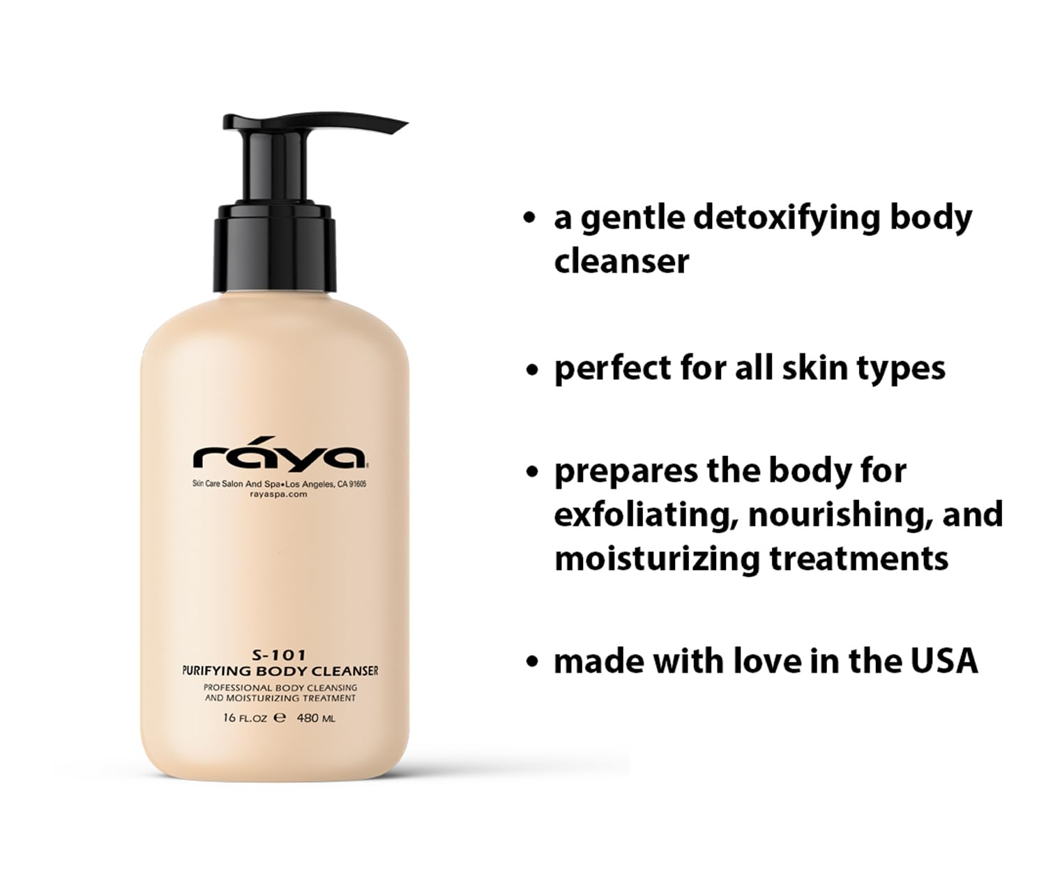 Raya Purifying Body Cleanser 16 oz - Gentle Moisturizing Body Wash & Hair Shampoo for All Skin Types | Softens, Nourishes Skin & Scalp | Perfect for Daily Shower, Spa Day & Travel Essentials