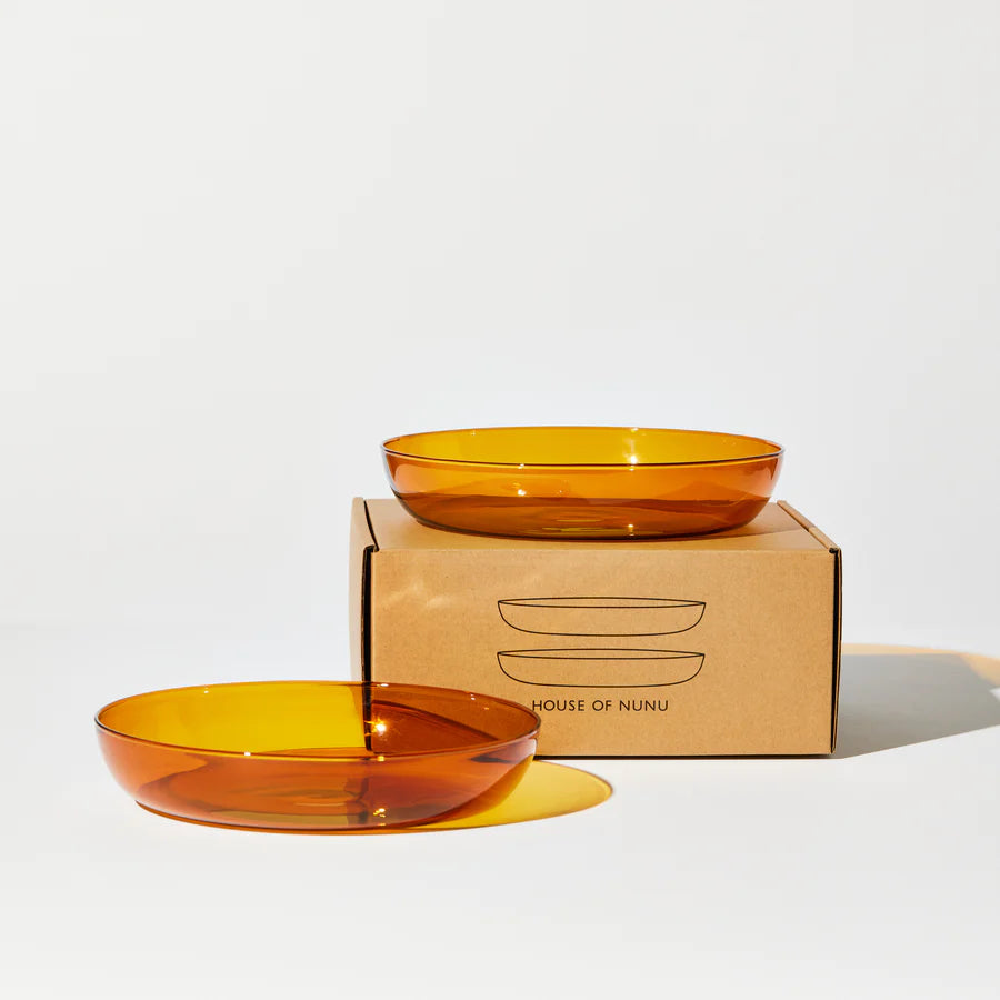 Premium Set of 2 Amber Glass Plates - Elegant Dinnerware for Home Dining, Party Serving & Special Occasions