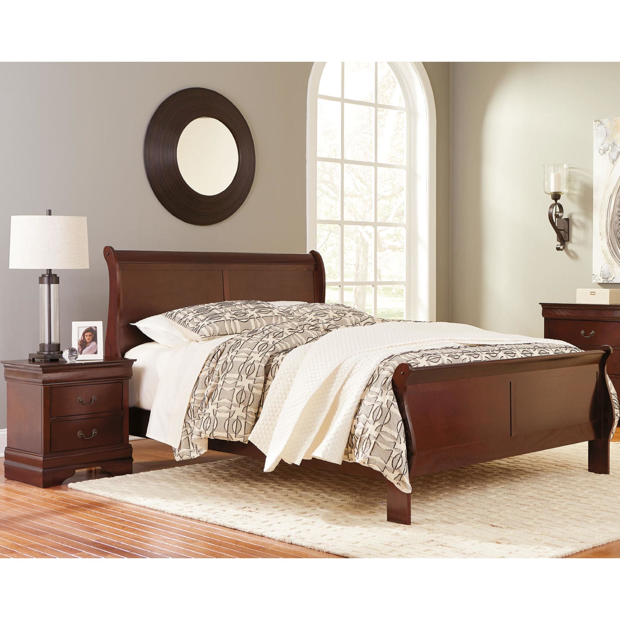 Alisdair Dark Brown Sleigh Bed Frame - Queen Size Wooden Bed with Upholstered Headboard - Perfect for Master Bedroom, Guest Room & Cozy Home Decor