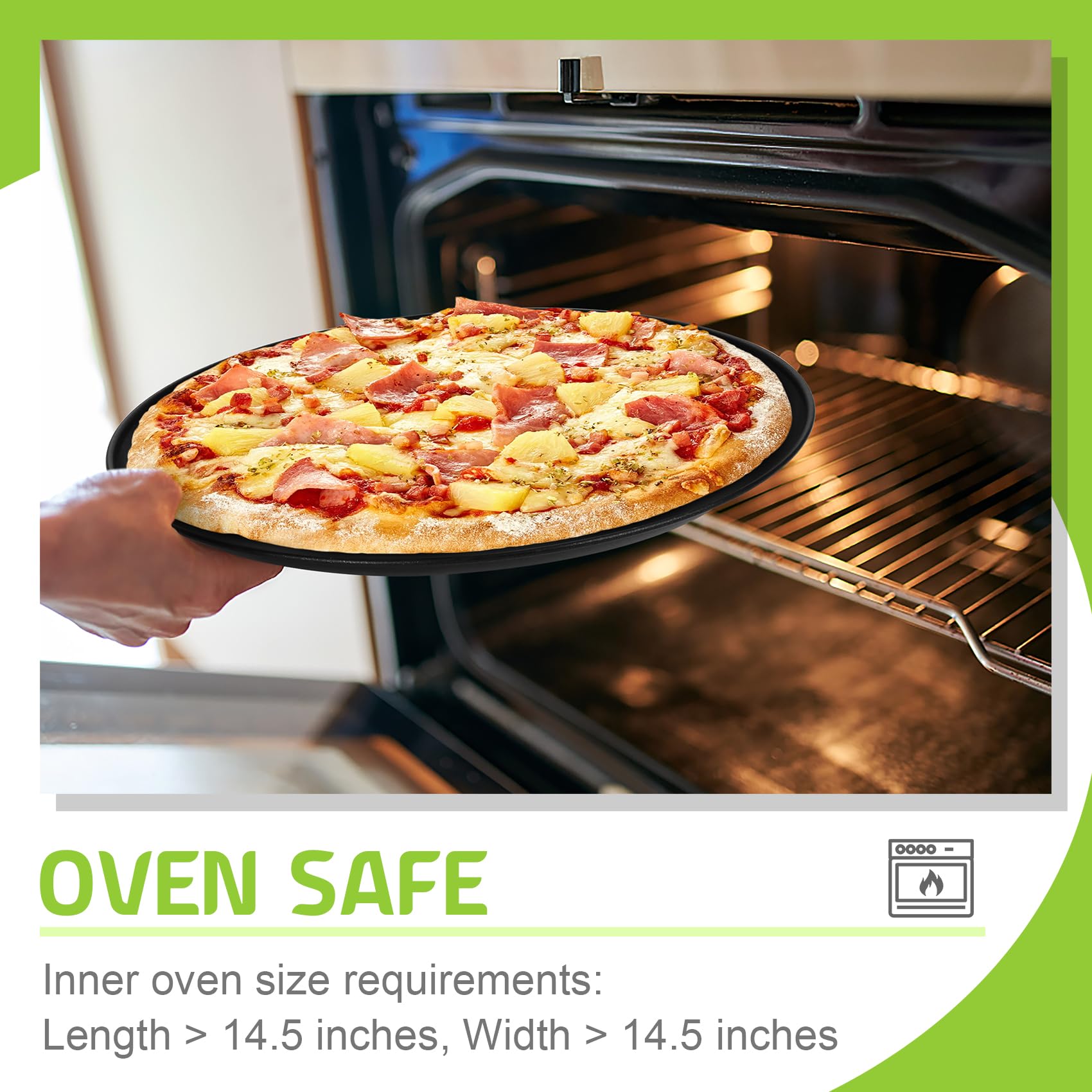 P&P CHEF 13.5 Inch Stainless Steel Pizza Pan - Professional Bakeware for Home Kitchen, Oven & Freezer Safe, Healthy Non-Toxic, Reusable & Easy Clean Pizza Tray - Perfect for Baking Homemade Pizzas, Bread, Cookies & More (Black)