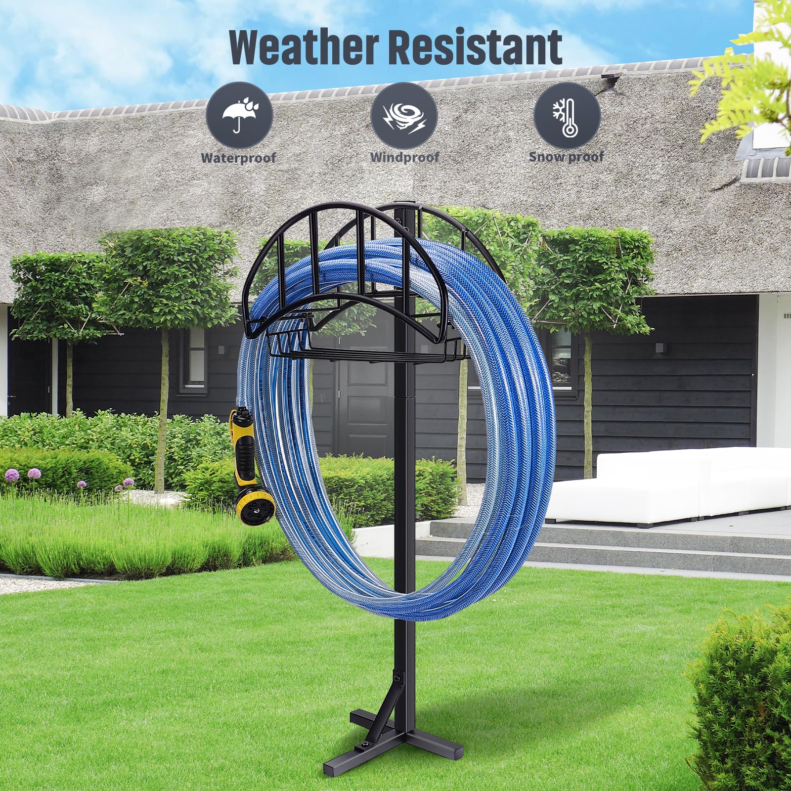 Freestanding Garden Hose Holder with Detachable Tool Storage Basket - Outdoor Water Hose Organizer for Lawn, Yard & Garden - Perfect for Backyard, Patio, and Garage Storage