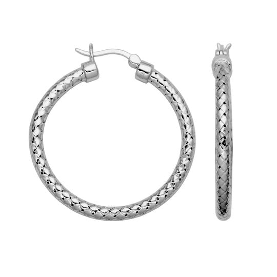 18K Gold Plated Sterling Silver 3mm Mesh Hoop Earrings - 35mm Dainty Circle Earrings for Women, Perfect for Everyday Wear, Date Night & Special Occasions
