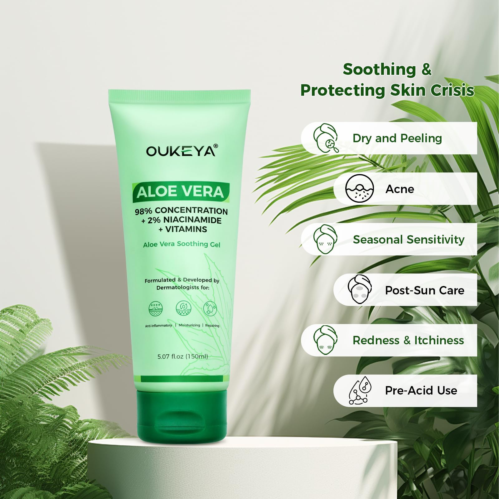 98% Pure Organic Aloe Vera Gel for Face & Body - Natural Hydrating Moisturizer for Sunburn Relief, Skincare & Hair Care - Soothes Razor Bumps & Scalp - 5.07 Fl Oz - Perfect for Post-Sun Care, Daily Hydration & Sensitive Skin Treatment