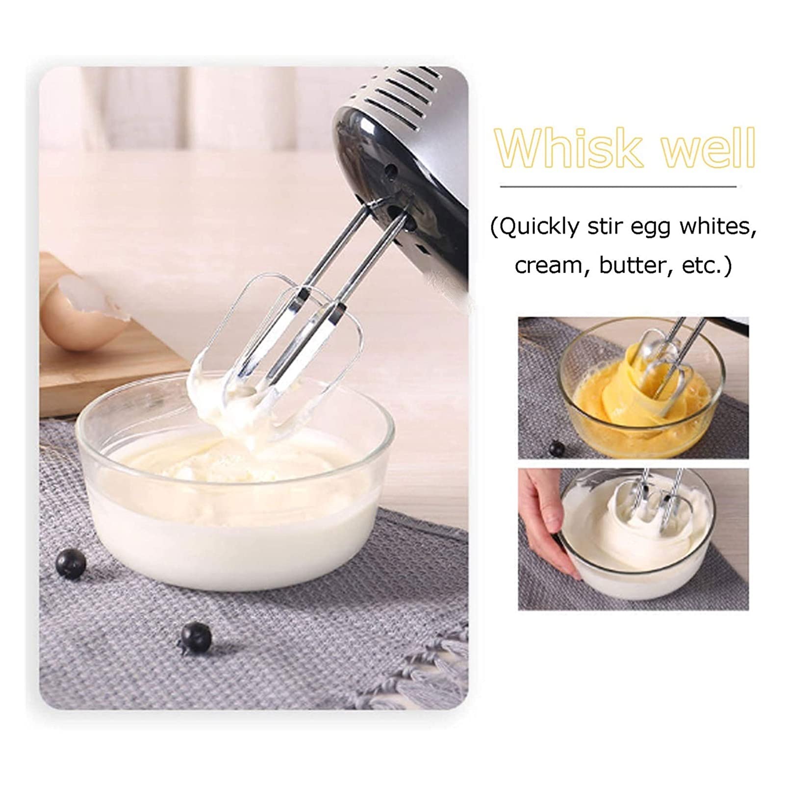 300W Electric Hand Mixer with 5 Speeds - 6 Stainless Steel Attachments for Whipping, Baking, Mixing - Includes Storage Base - Perfect for Cakes, Cookies, Egg Whites & Cream - Ideal for Home Bakers & Kitchen Enthusiasts