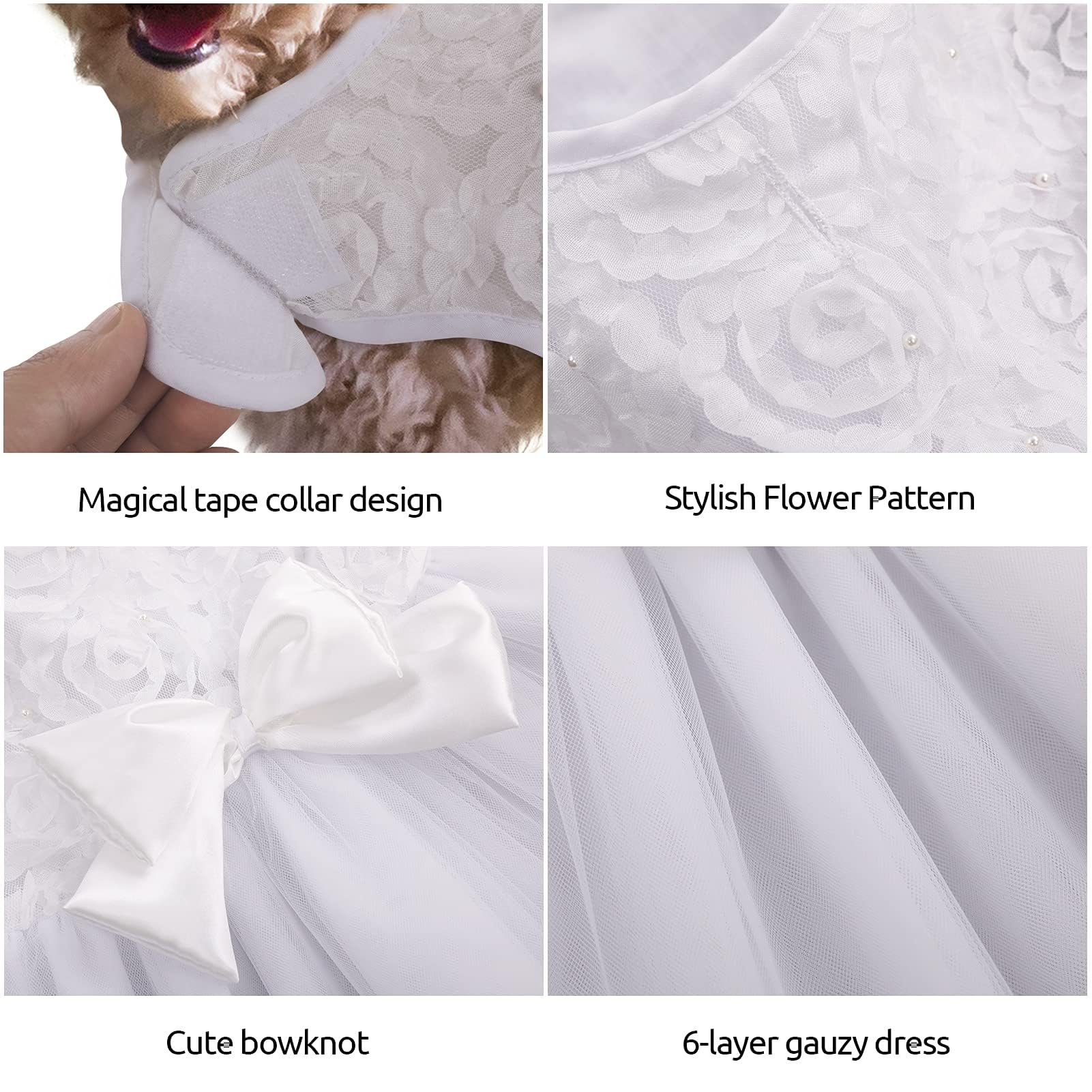 ASENKU Dog Dress - Elegant Pet Wedding Dress with Lace for Small & Medium Dogs & Cats | Princess Puppy Birthday Party Outfit & Formal Apparel (X-Small, White) | Perfect for Weddings, Birthday Parties & Special Occasions