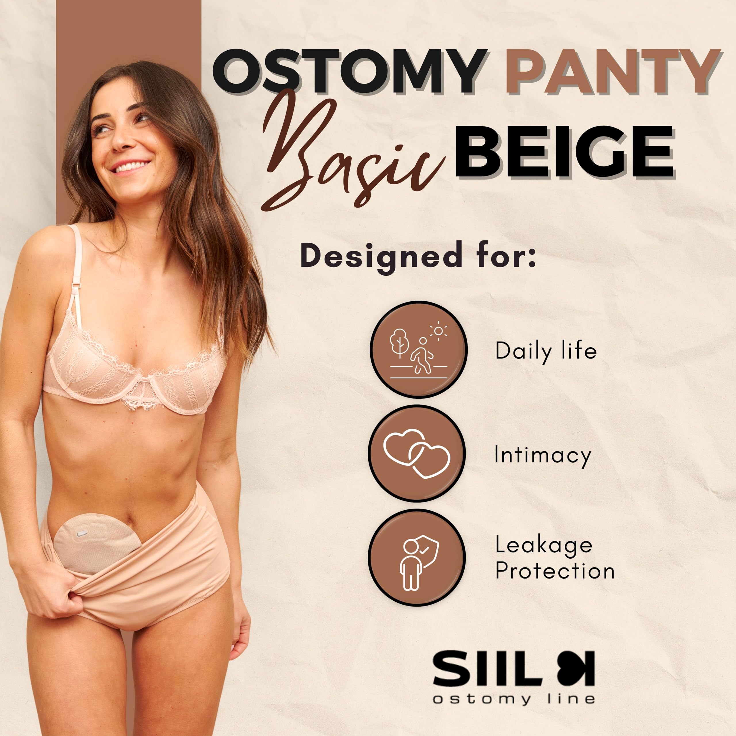 SIIL Ostomy Underwear for Women - Beige Colostomy & Ileostomy Supplies - Breathable Ostomy Bag Covers - Made in Europe - Perfect for Daily Wear, Post-Surgery Recovery & Active Lifestyle
