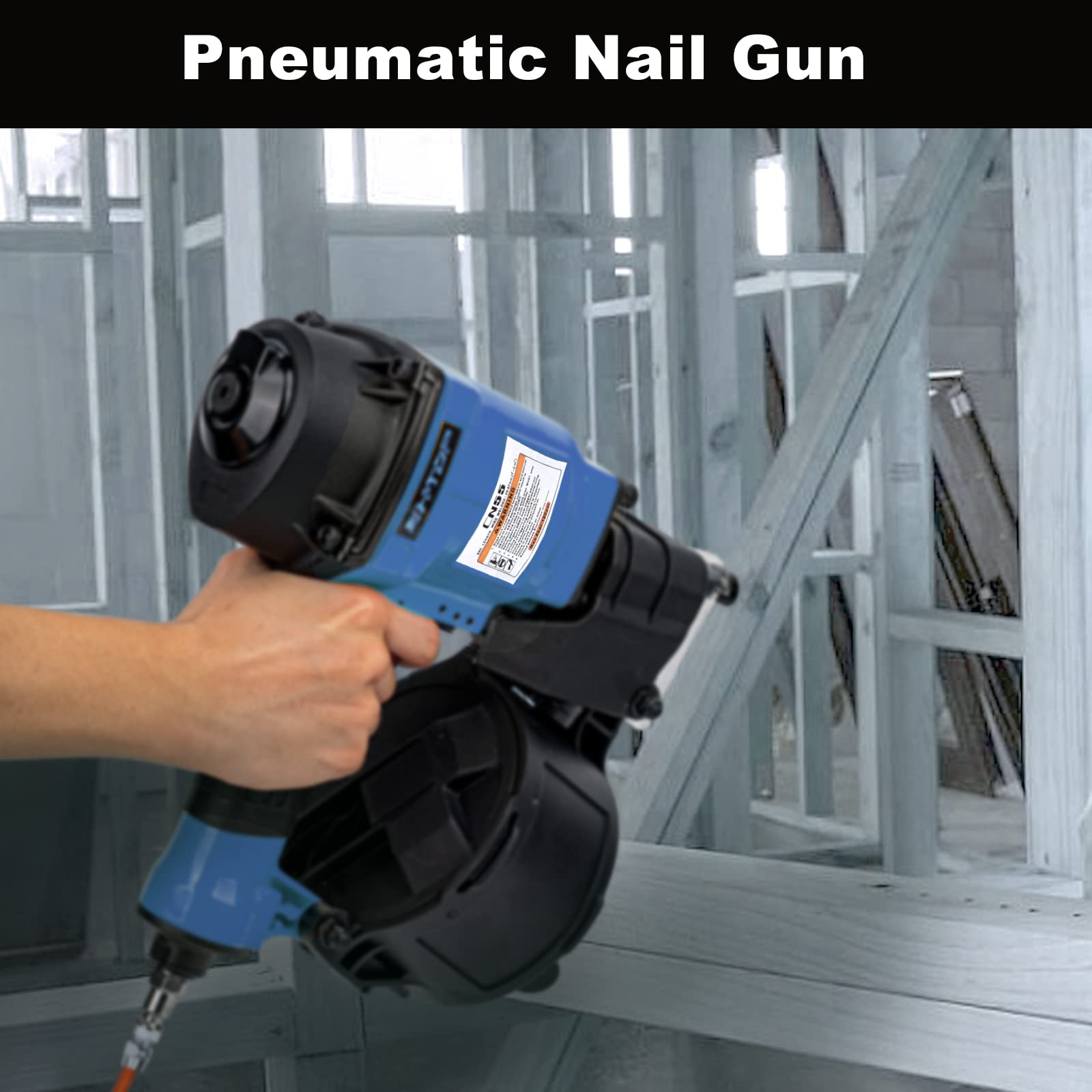 BHTOP CN55N 15 Degree Pneumatic Coil Nail Gun - Professional 1-1/4