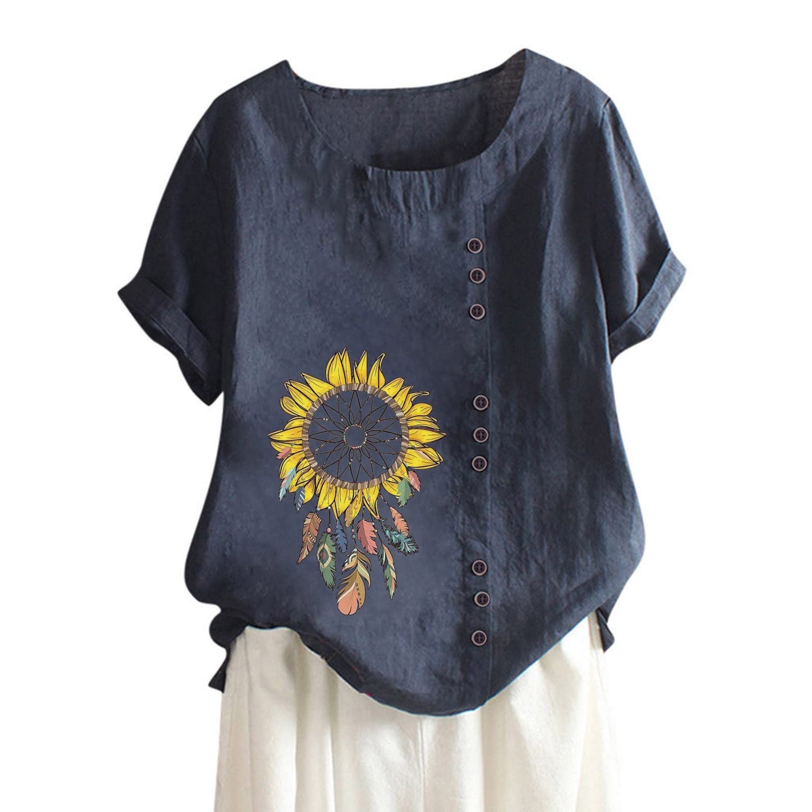Plus Size Linen Tops for Women - Breathable Cotton Summer Casual Shirts & Tunics - Loose Fit Womens Blouse for Beach, Office & Everyday Wear