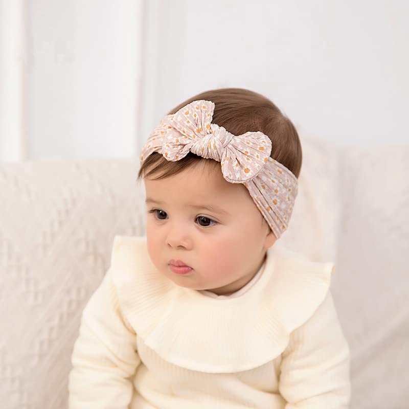 Baby Girls Floral Bows Headband - Soft Knotted Elastic Baby Turban Headwrap for Newborn, Infant & Toddler | Cute Hair Accessories for Photos, Parties & Everyday Wear