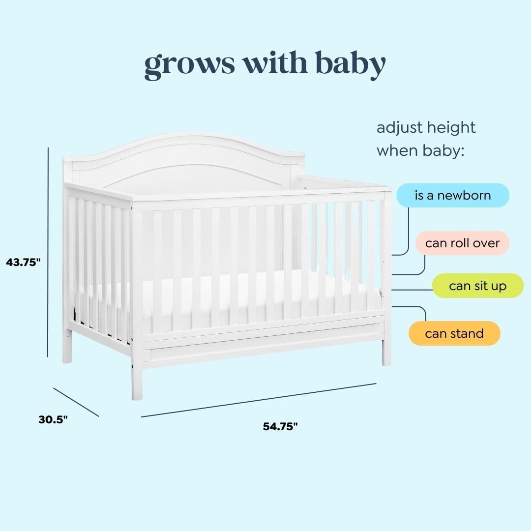 daVinci Charlie 4-in-1 Convertible Baby Crib - GREENGUARD Gold Certified, Converts to Toddler Bed, Daybed & Full Bed - Adjustable Height White Wooden Nursery Furniture - Perfect for Newborn to Teen Bedroom & Daycare Use