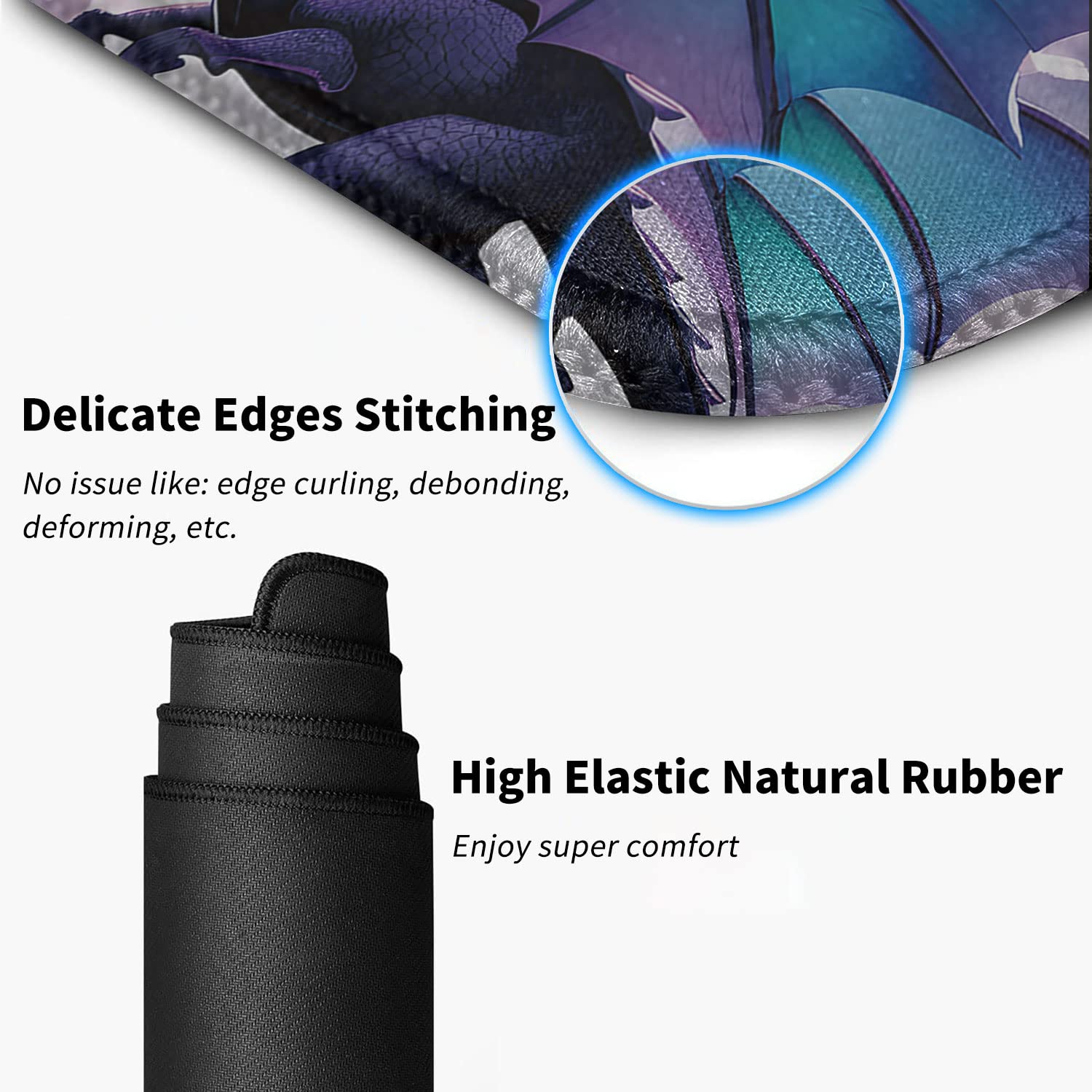XXL Extended Gaming Mouse Pad (31.5x11.8 Inch) with Stitched Edges & Anti-Slip Base - Purple Dragon Design Desk Mat for Keyboard and Mouse - Perfect for PC Gaming, Office Work, and Home Computer Setup