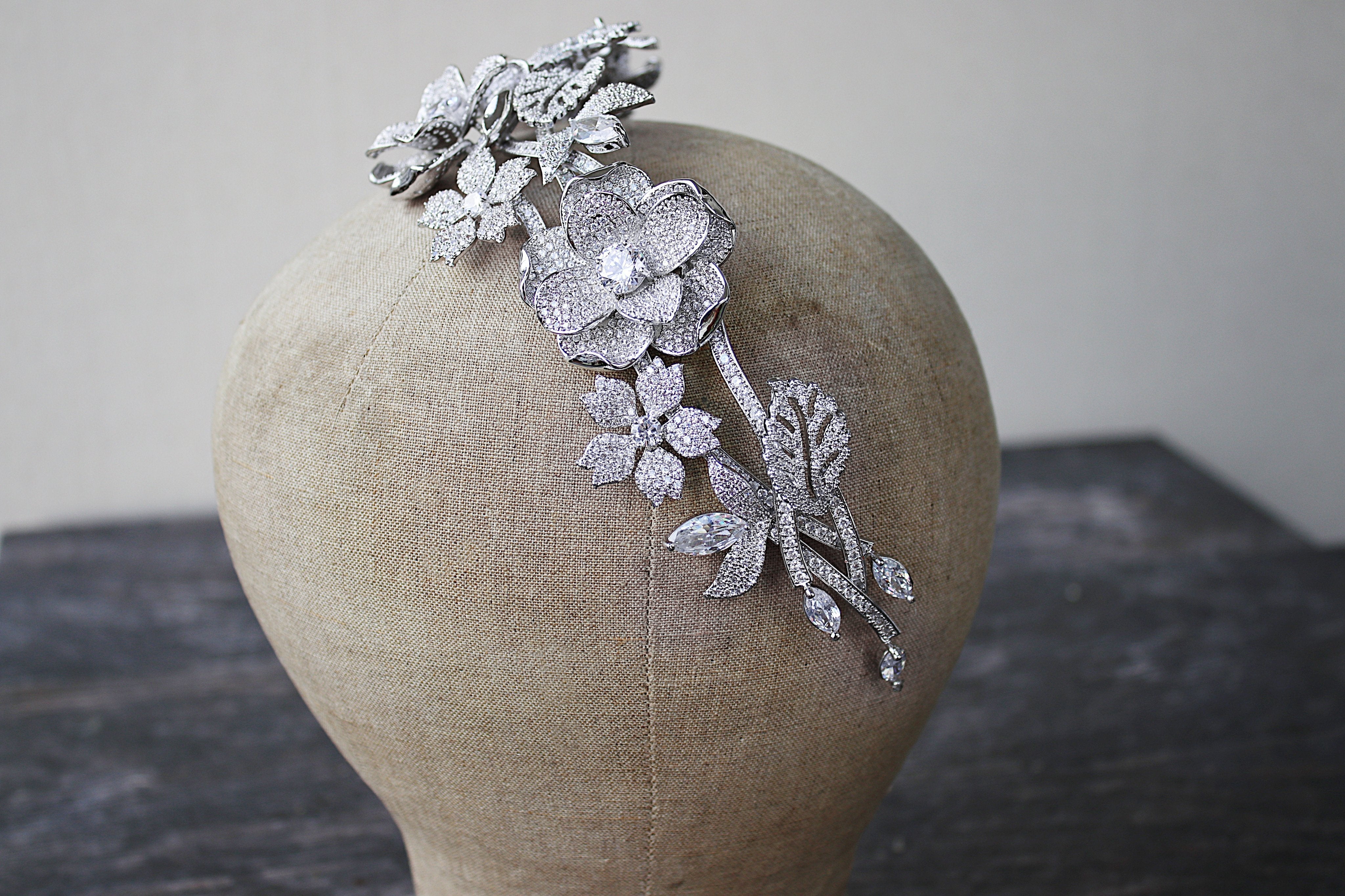 LENA Floral Headpiece Tiara - Elegant Bridal Hair Accessory for Weddings, Prom, and Special Occasions