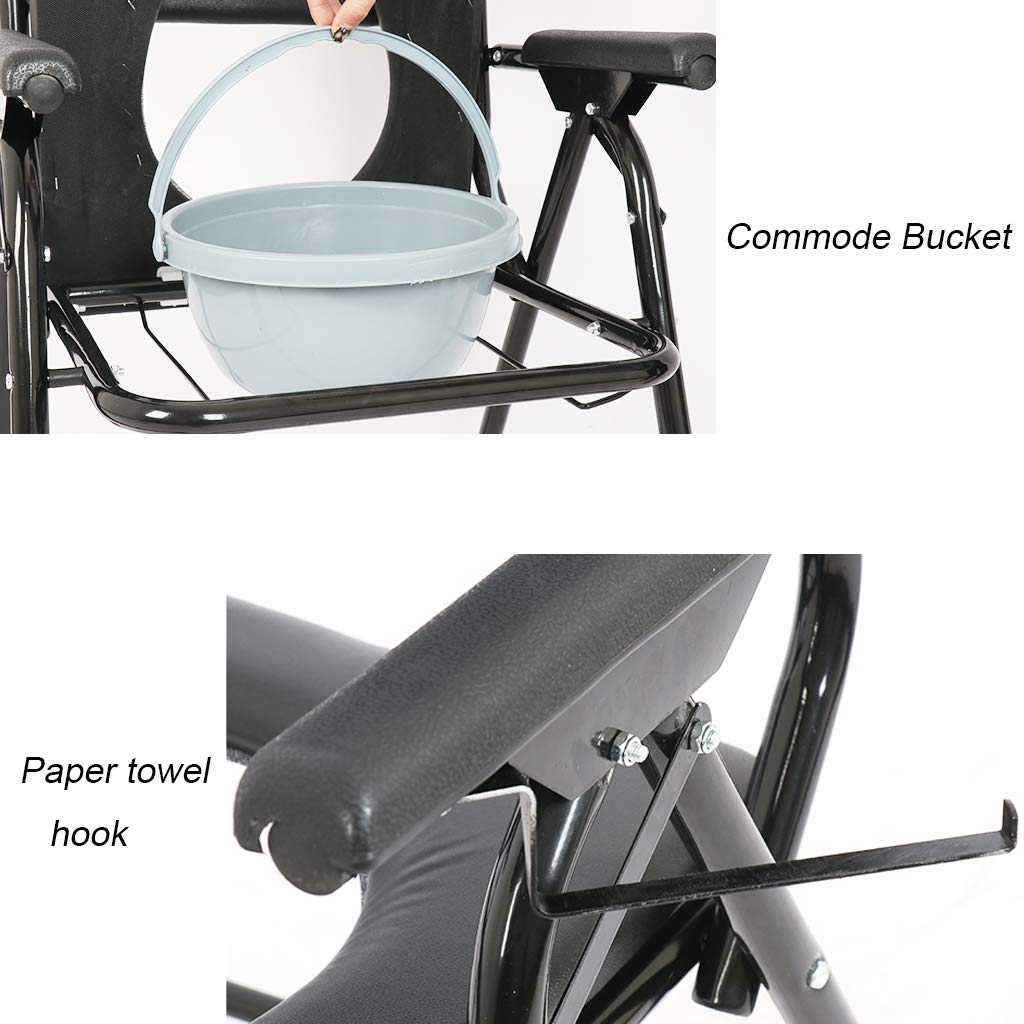 Lightweight Portable Toilet Chair with Steel Frame - Foldable Shower Bench & Commode Seat for Elderly, Seniors & Disabled - Includes Safety Handles & Removable Bucket | Ideal for Home Care, Post-Surgery & Mobility Assistance