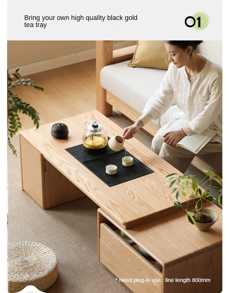 Solid Oak Wood Extendable Modern Coffee Table - Perfect for Living Room, Lounge, and Small Spaces