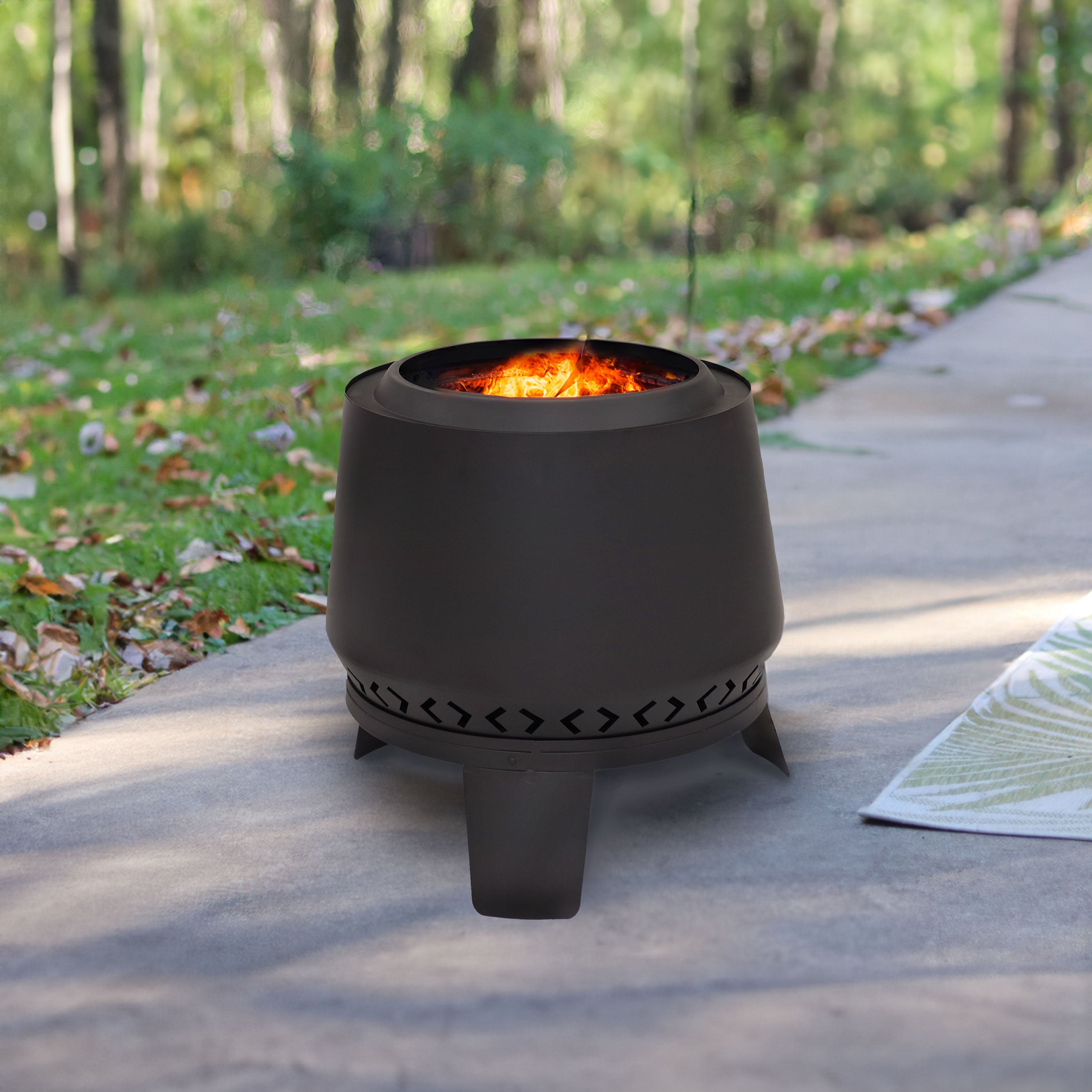 Sunnydaze Arrow Motif Black Steel Smokeless Fire Pit with Cover - 21 Inch Outdoor Fire Bowl for Backyard, Patio, Camping & Garden Gatherings