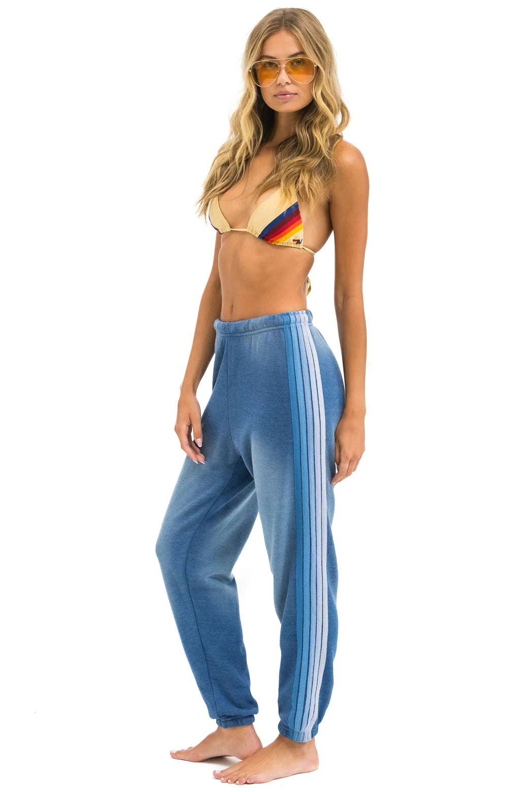 Aviator Nation 5 Stripe Sweatpants - Faded Vintage Wash | Comfortable Casual Lounge Pants for Men & Women | Perfect for Home, Gym, and Streetwear Fashion