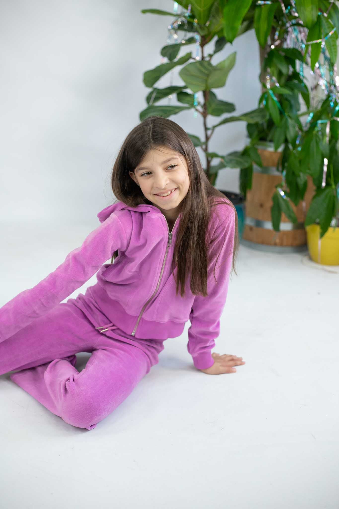 Milla Purple Ray Velour Hoodie for Girls - Soft & Cozy Pullover Sweatshirt with Pockets - Perfect for School, Playdates & Winter Outfits