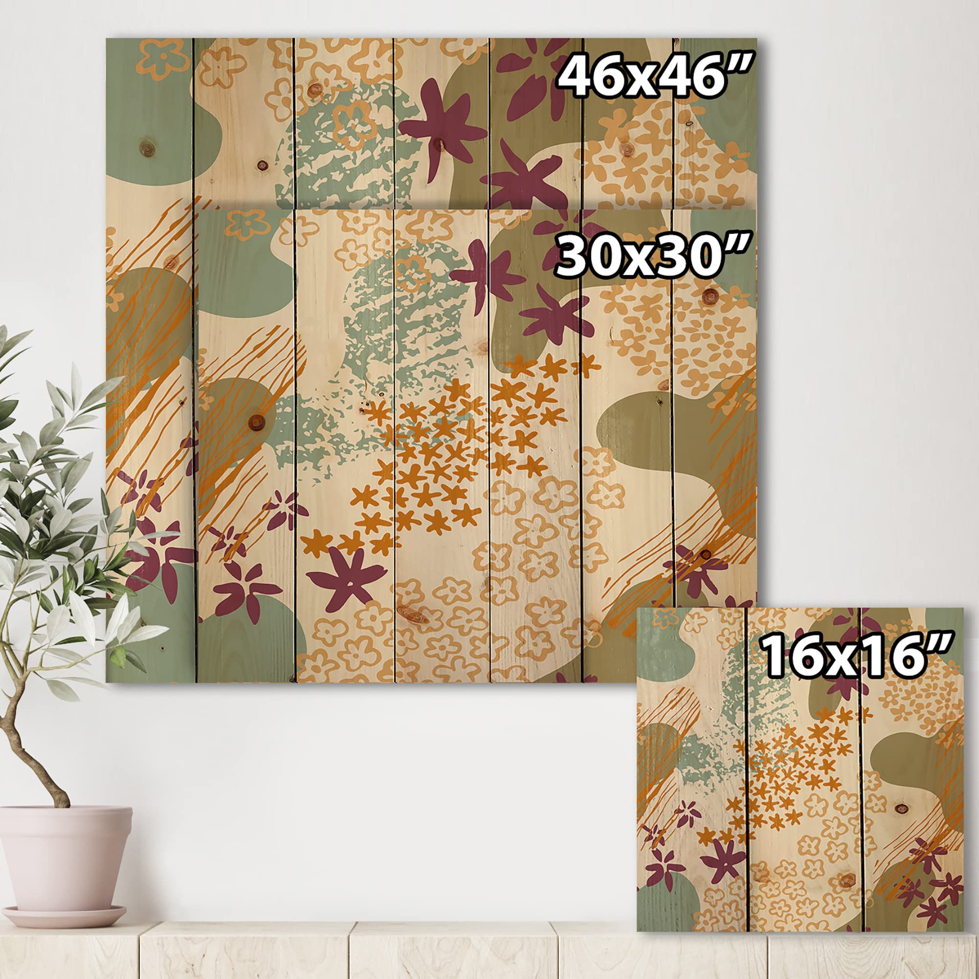 Modern Abstract Wood Wall Art - Orange Fluid Shapes & Flower Silhouettes Contemporary Pine Wood Decor | Large Wooden Wall Panels for Living Room, Bedroom & Office Decor