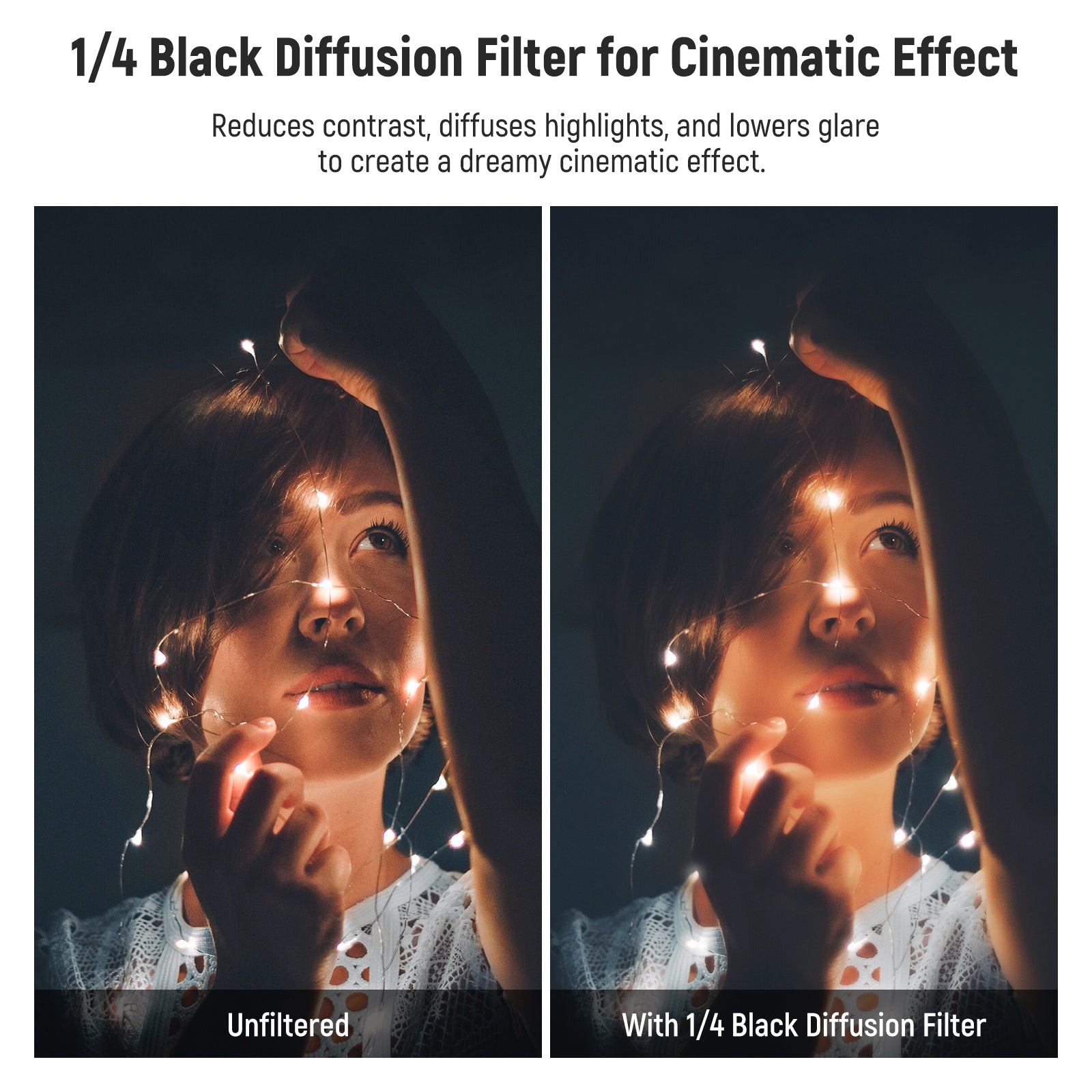 NEEWER 100x100mm 1/4 Black Diffusion Square Filter for DSLR Camera - Soften Harsh Light & Create Cinematic Effects for Photography & Videography