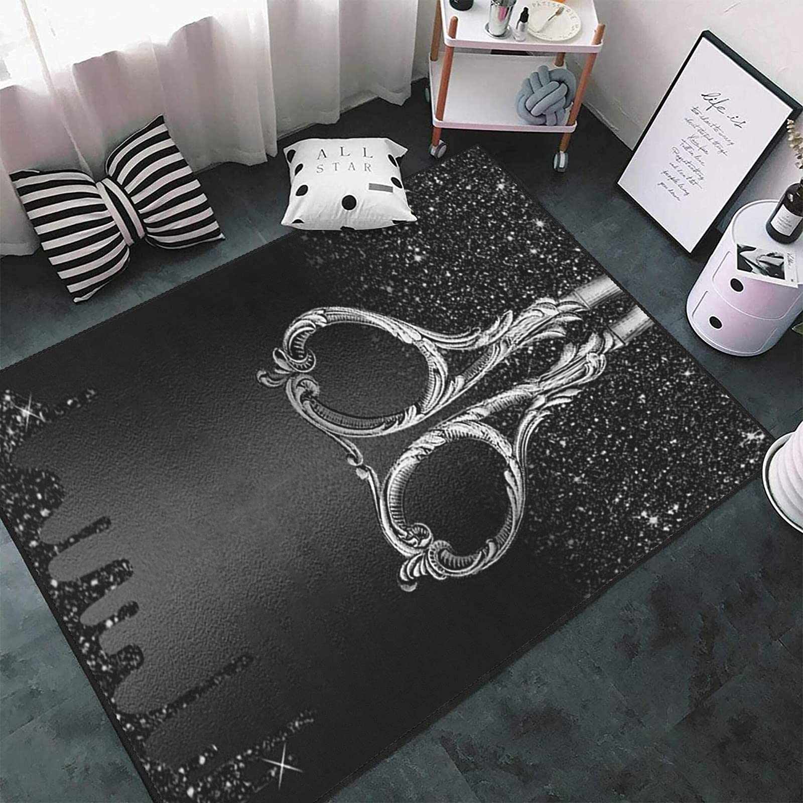 Premium Silver Scissors Hair Stylist Non-Slip Area Rug 5.2'x7.5' - Soft Floor Mat for Salon, Bedroom, Living Room & Home Decor - Perfect for Styling Stations, Bathrooms and Cozy Spaces