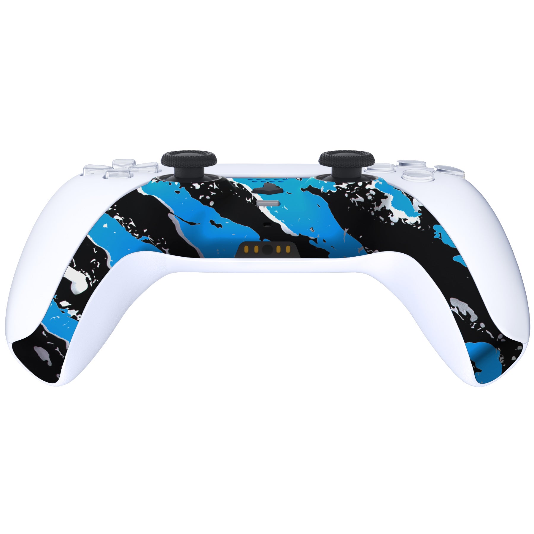 eXtremeRate Blue Coating Splash Replacement Shell with Accent Rings for PS5 Controller (BDM-010/020/030/040/050) - Custom Decorative Trim Cover for Gaming Enthusiasts & DIY Modders - Perfect for Personalization and Controller Protection