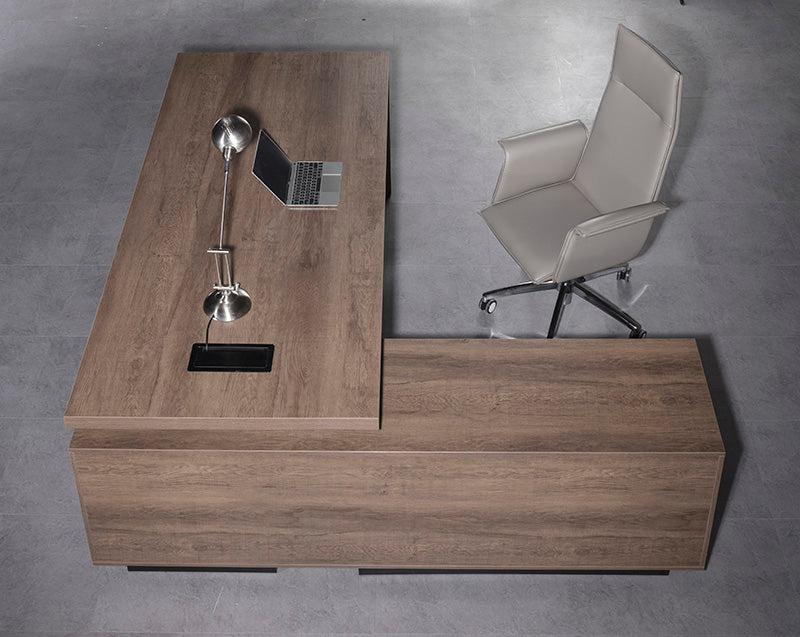 BALDER Executive Desk with Left Return 1.8M to 2.0M - Warm Oak & Black Finish - Modern Office Desk for Home & Business Workspaces