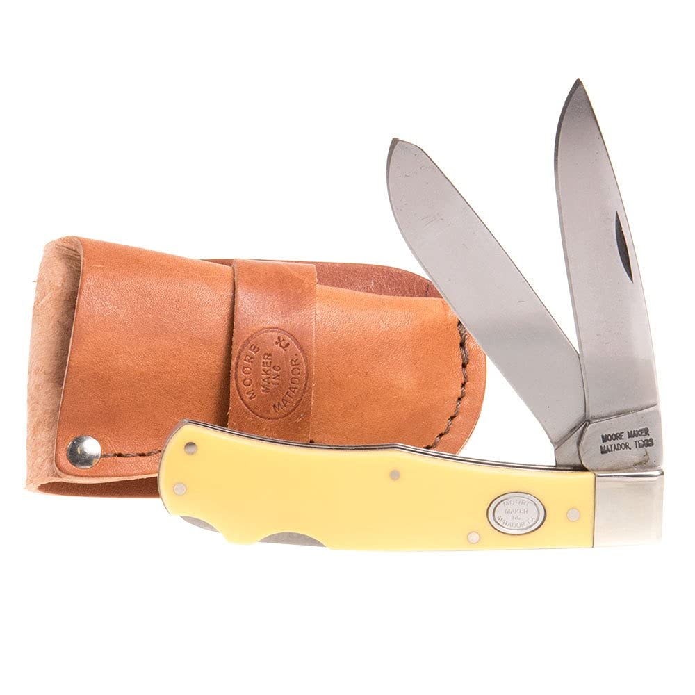 Moore Maker Inc. Double Lockback Trapper Knife with Leather Sheath - Premium Hunting & Outdoor Survival Tool for Camping, Fishing & Bushcraft