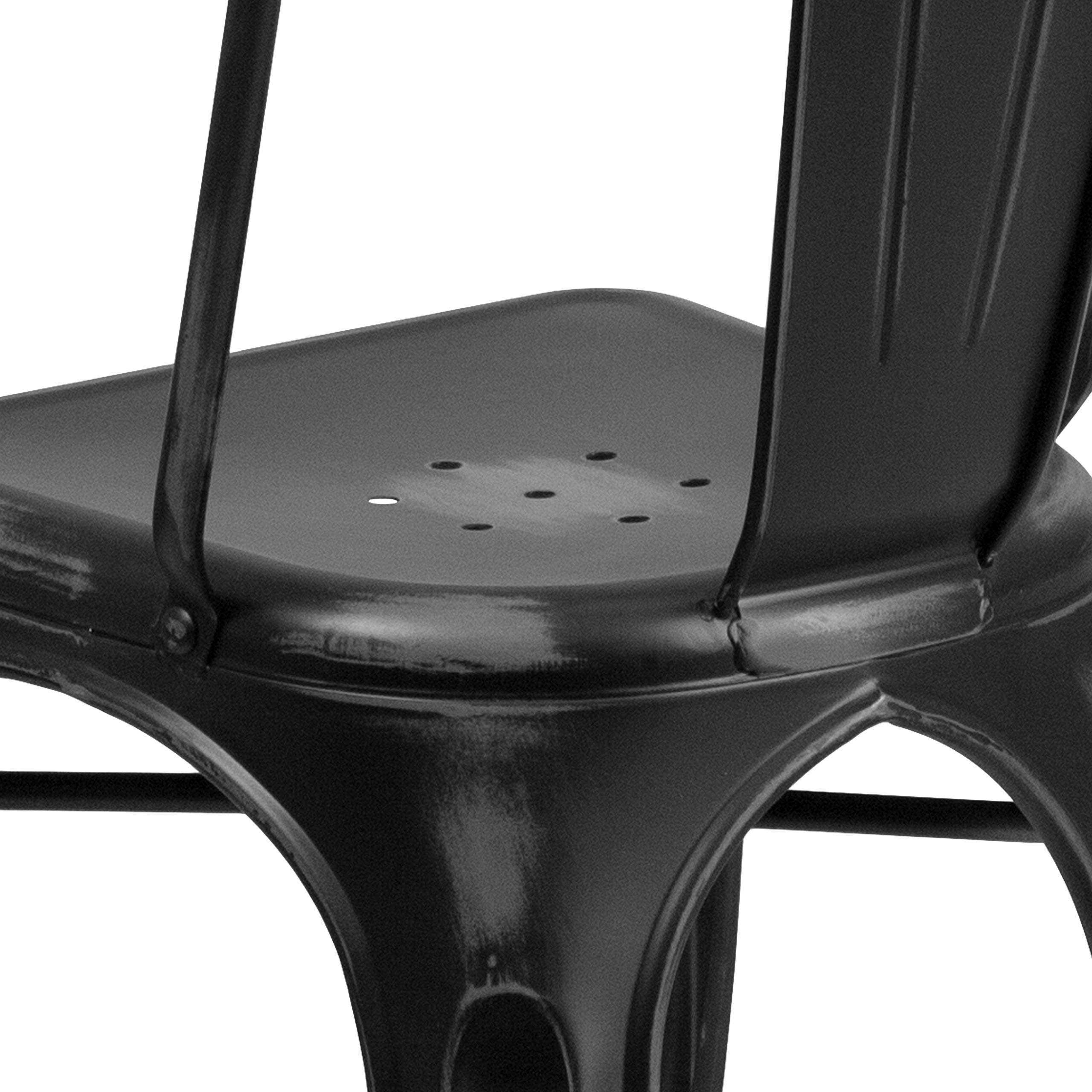 4 Pack Distressed Black Metal Stackable Chairs for Indoor & Outdoor Use - Rustic Kitchen Dining Chairs, Patio Furniture, Restaurant & Cafe Seating