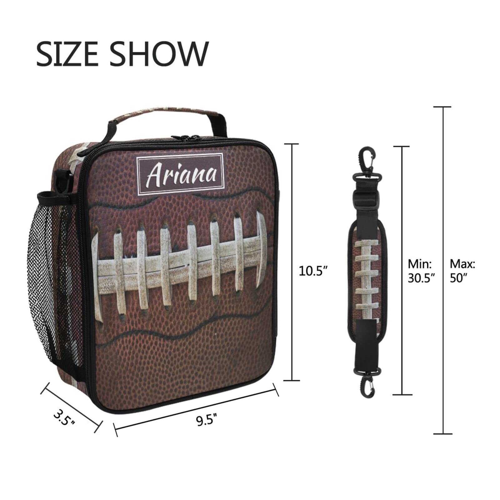 Custom Personalized Insulated Lunch Box Bag with Adjustable Strap - American Football Laces Design - Reusable Tote Container for Work, School, Picnic & Outdoor Activities - Keep Food Fresh & Organized