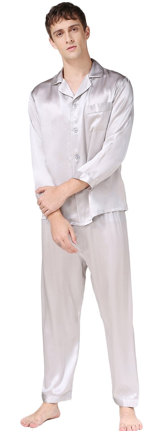 Premium Men's 100% Pure Mulberry Silk Pajama Set - Soft Breathable Sleepwear for Relaxation & Comfort - Perfect for Lounging, Travel & Luxury Bedtime