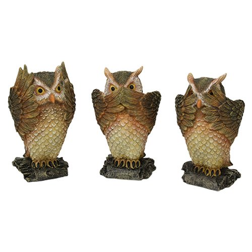 Pacific Giftware See No Evil, Hear No Evil, Speak No Evil Brown Owl Statue - Decorative Shelf & Desk Sitter for Home Office Decor, Zen Meditation Room, and Feng Shui Gift