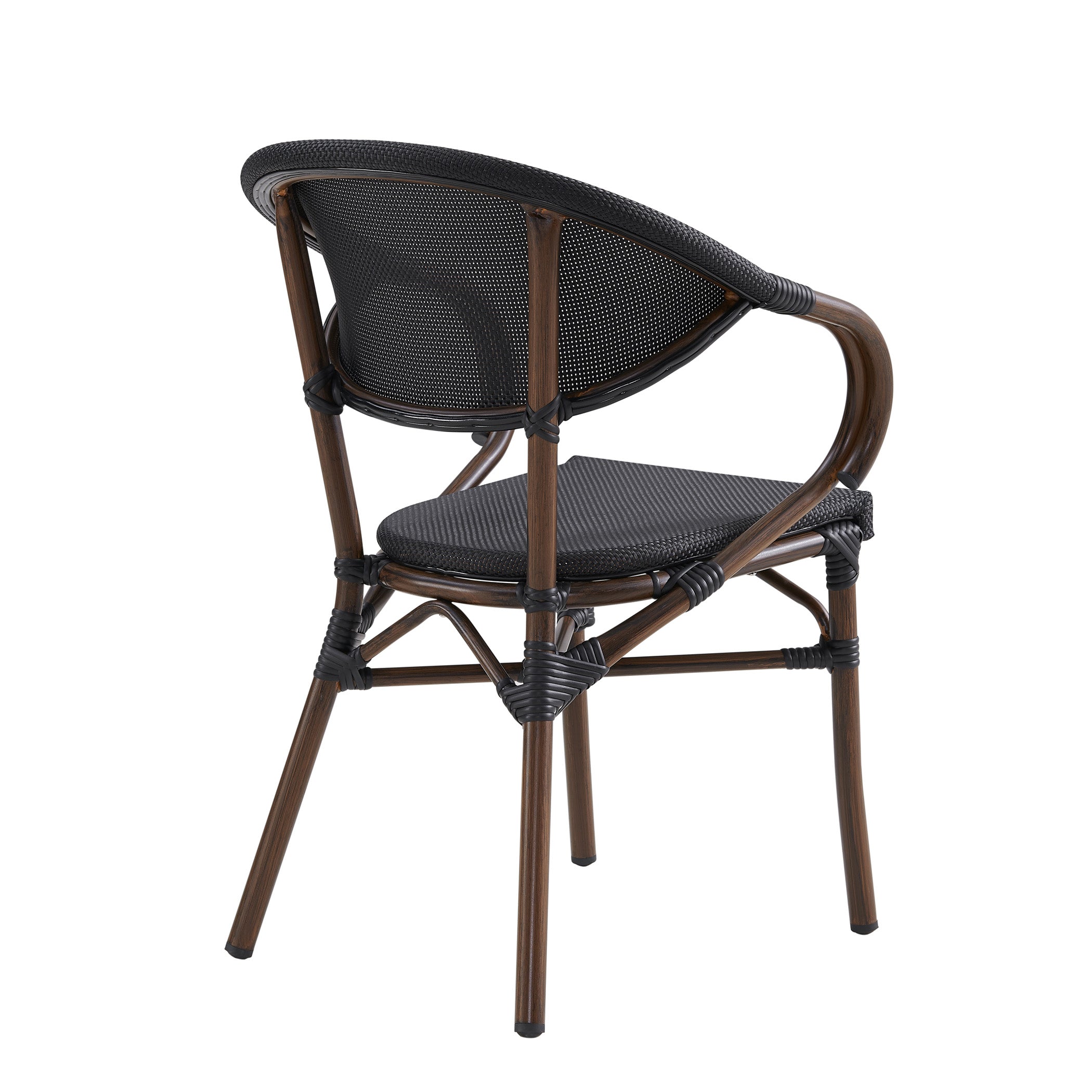 Jannie Stacking Armchair Set of 2 - Black Mesh & Brown Wood Frame Modern Dining Chairs 90392BLK - Perfect for Restaurants, Cafes, and Home Dining Rooms