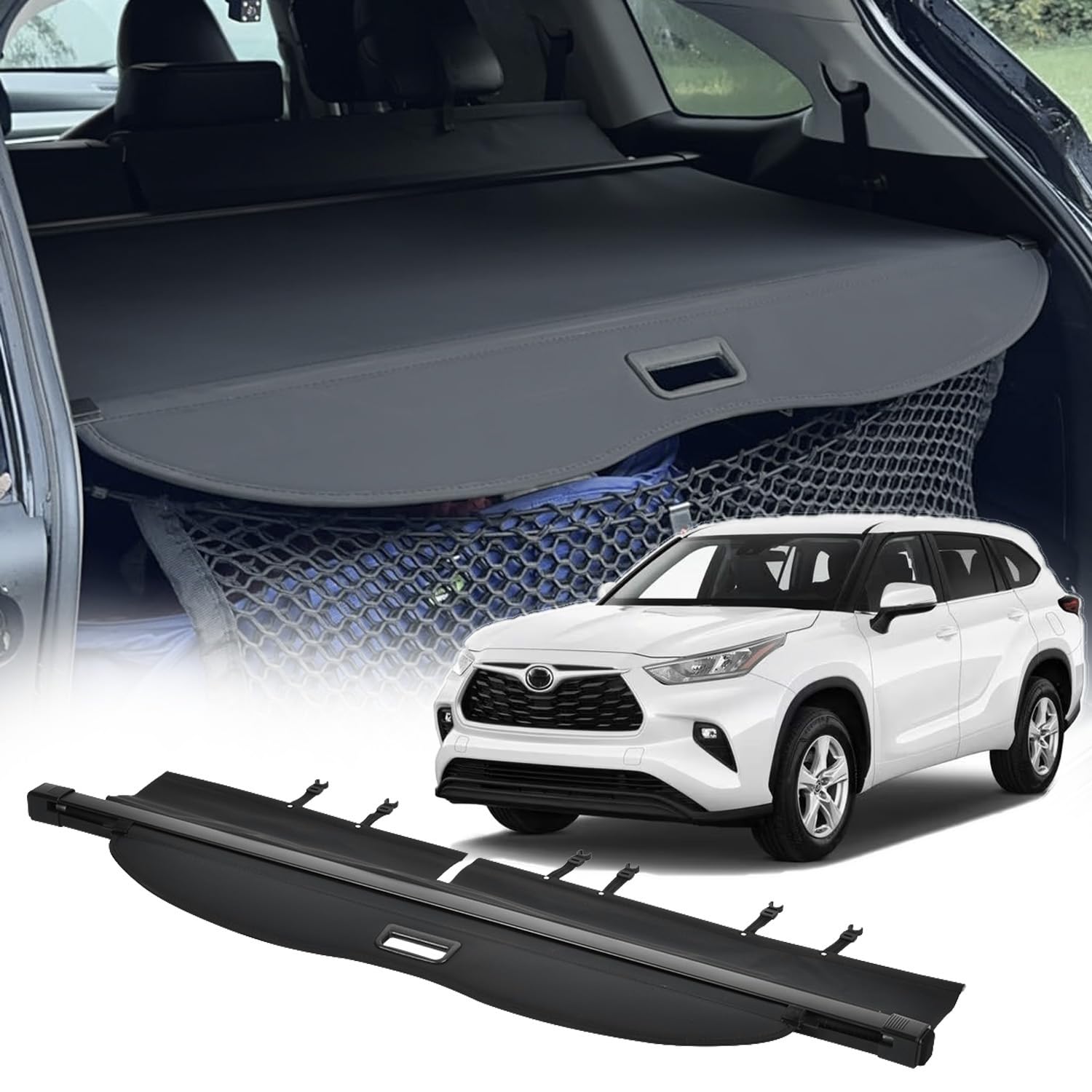 2020-2025 Toyota Highlander XLE AWD Retractable Cargo Cover - Security Shade Shield, Anti-Peeping Tonneau Cover with Extra Canvas - Perfect for Road Trips, Camping & Protecting Valuables