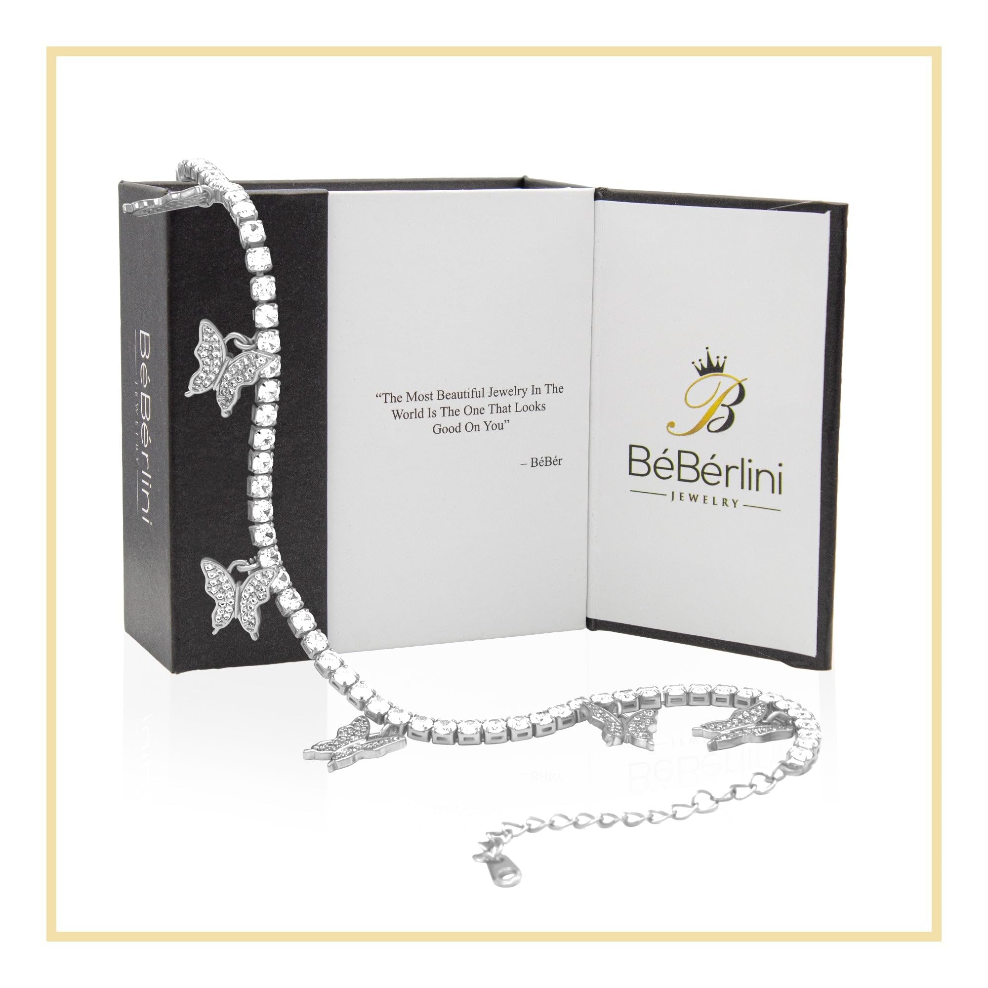 BEBERLINI 3mm Butterfly Tennis Ankle Bracelet for Women - 9