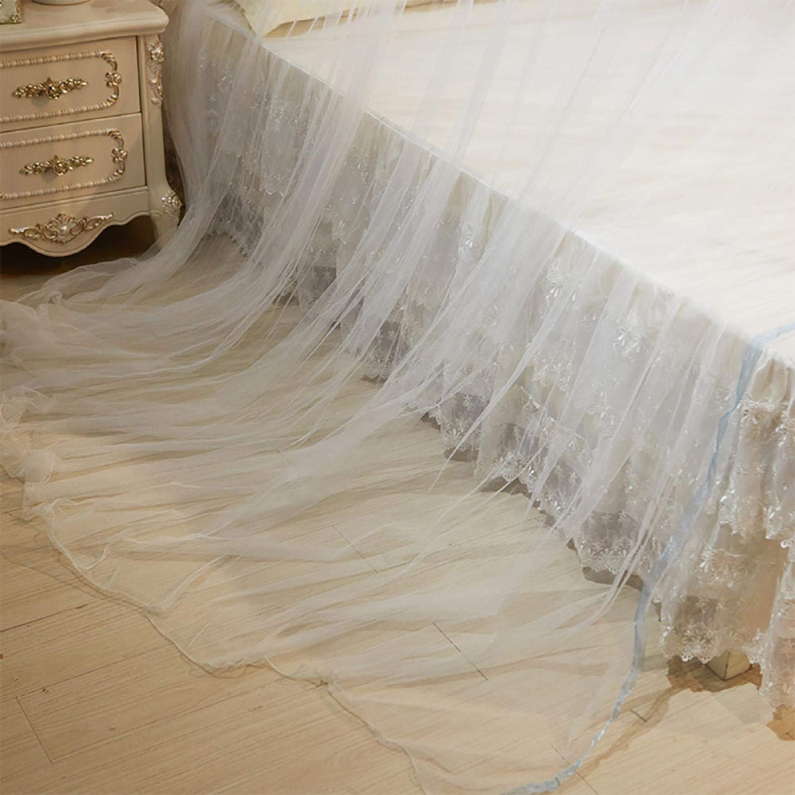 Breathable Round Lace Princess Bed Canopy for Kids & Baby - 360° Foldable Bed Tent with Netting, White Nursery Decor for Girls' Room & Home Decoration | Perfect for Bedtime, Playtime & Dreamy Room Makeovers