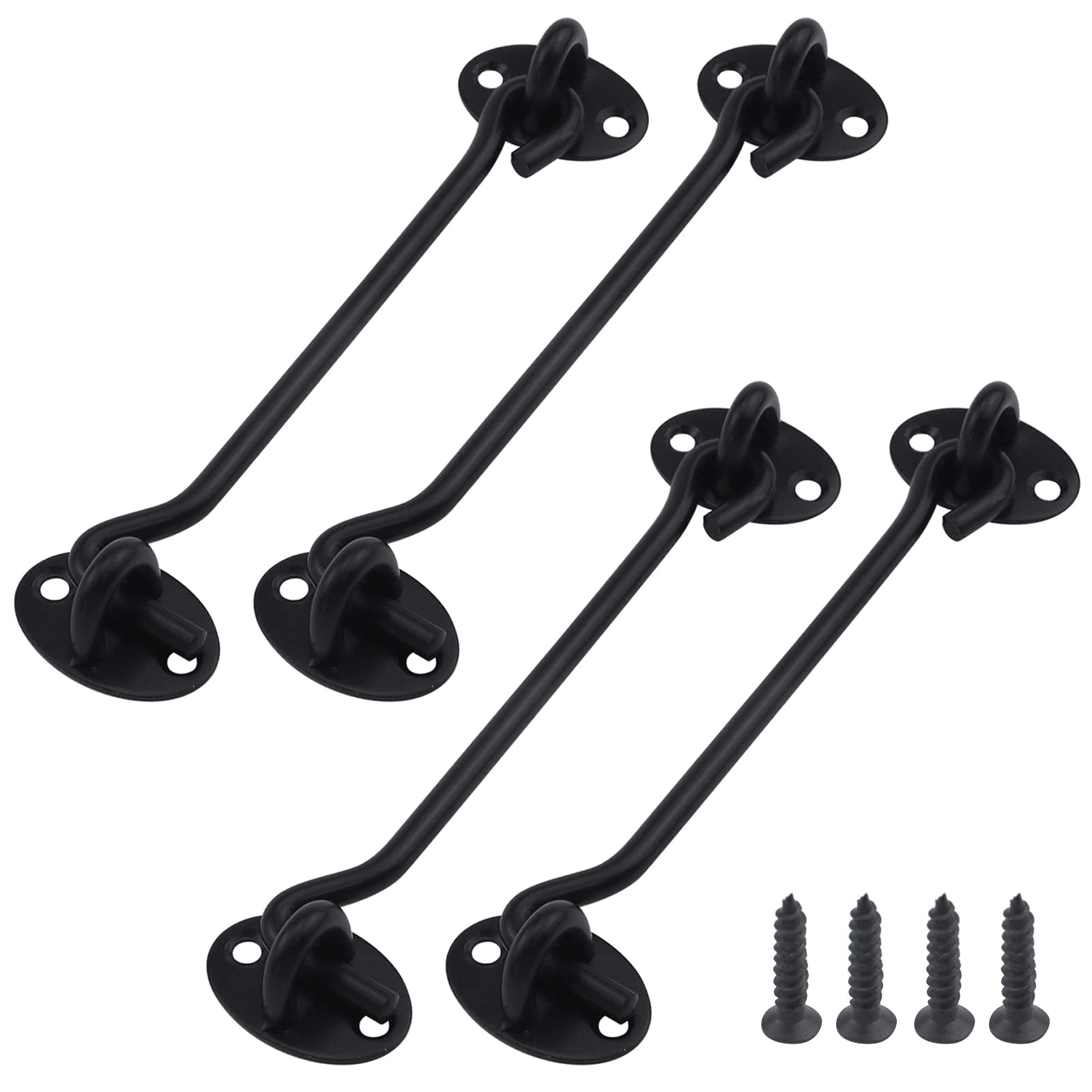**Antrader 6-Inch Barn Door Lock Set - Stainless Steel Black Privacy Hook & Eye Latch for Cabin, Gate, Closet, Window - Includes Mounting Screws (4 Pack) - Secure Sliding Doors & Home Privacy**